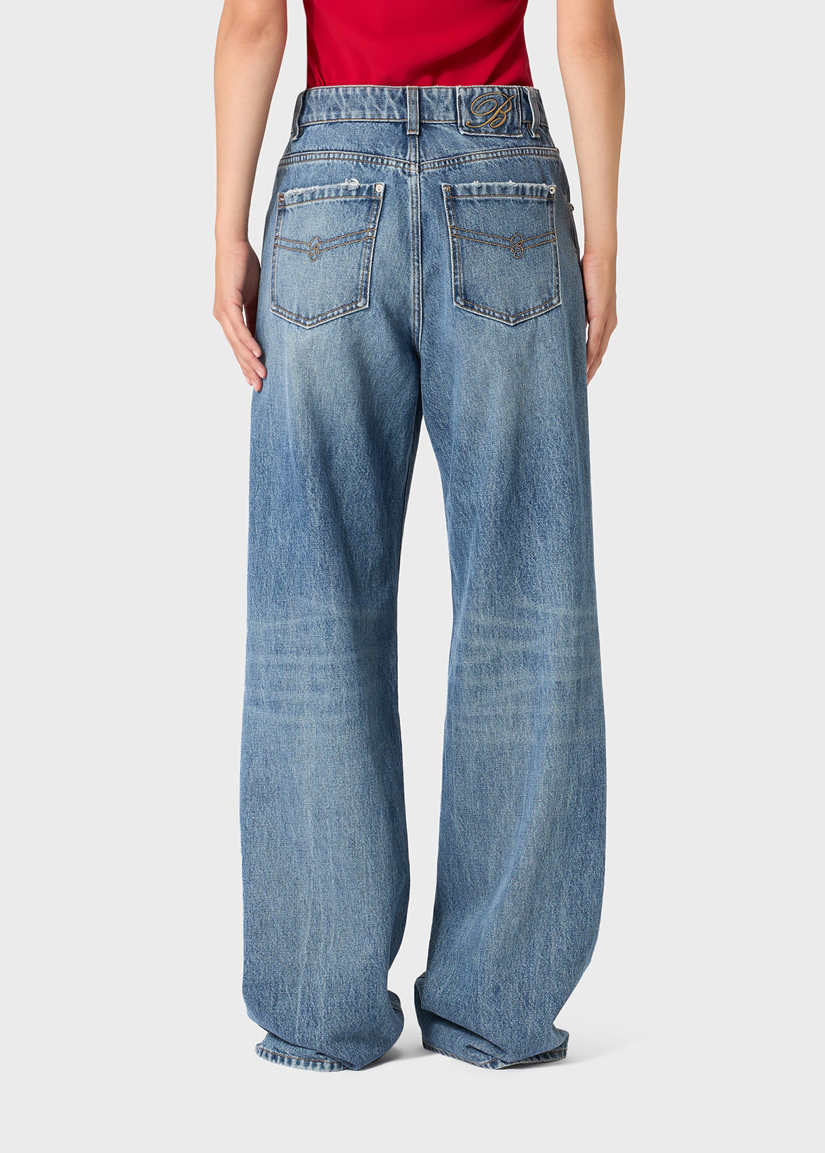 BOY FIT JEANS IN STONE-WASHED DENIM - 4