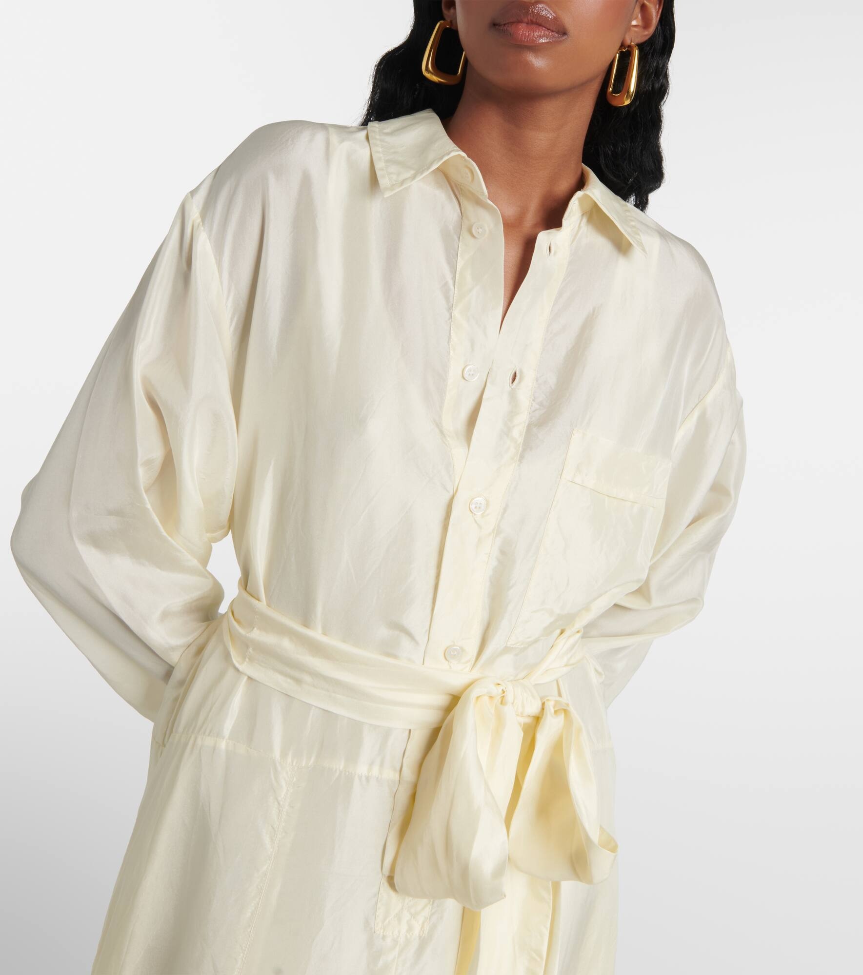 Belted silk shirtdress - 4