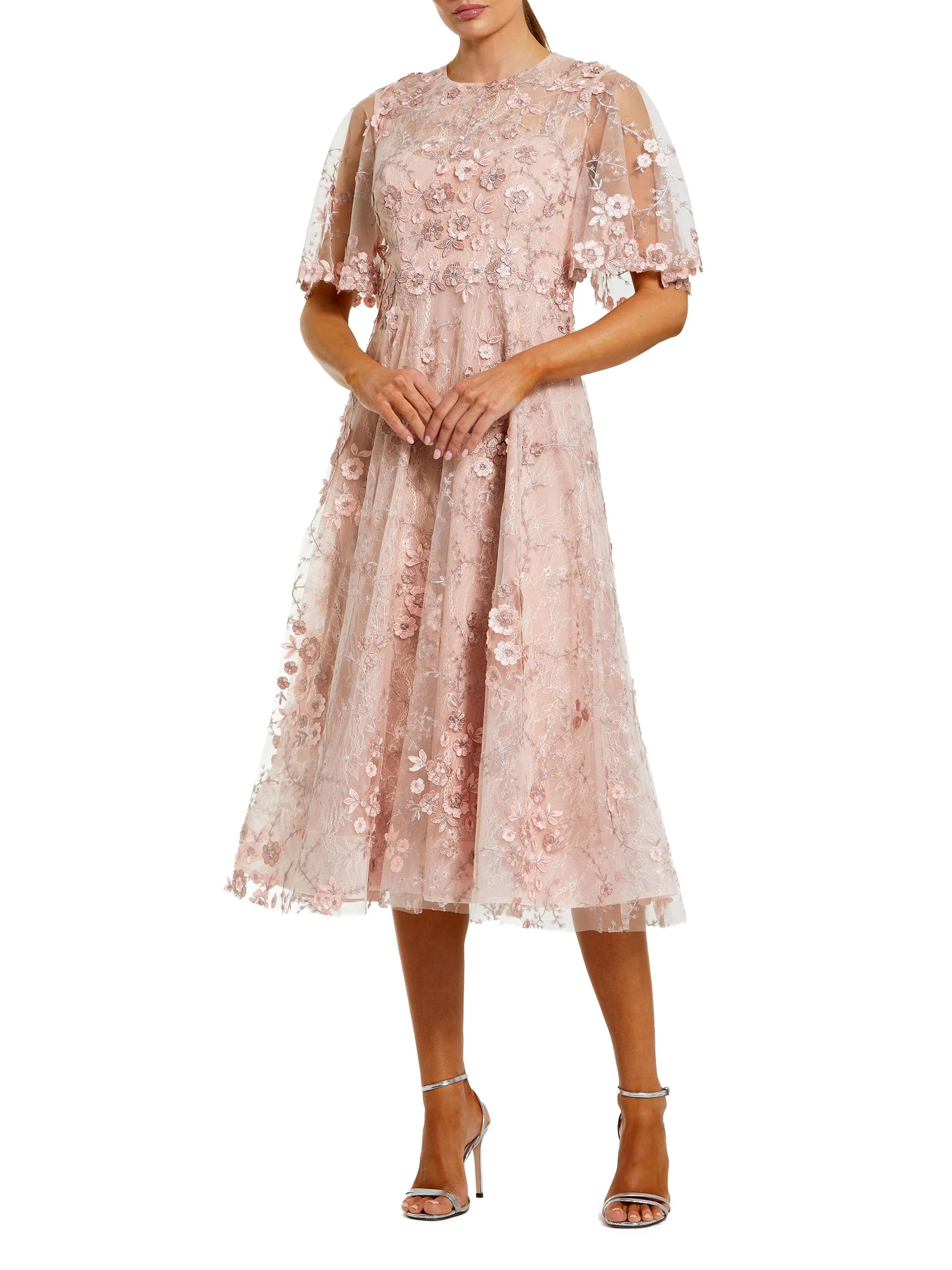 Women's Cocktail Embroidered Mesh Midi-Dress - Blush - 1