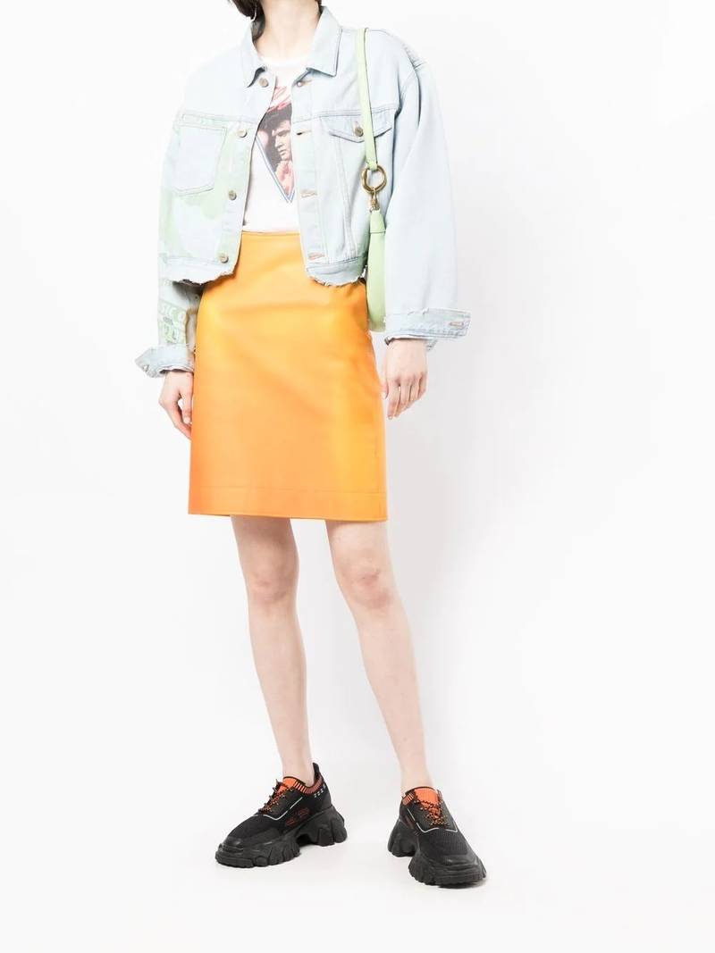 SJYP slogan-print distressed denim jacket outlook