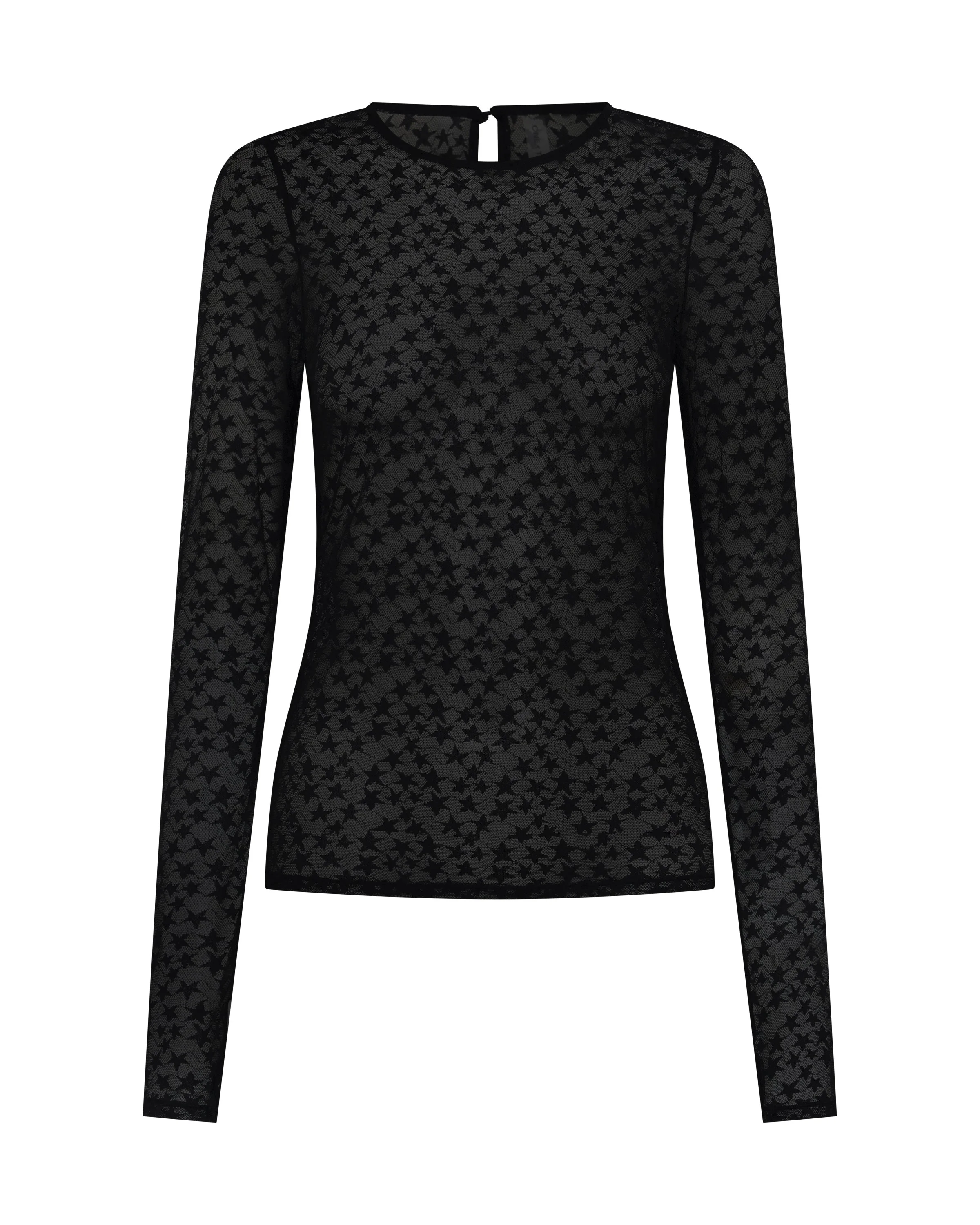 Black Magic Star Sheer Mesh Longsleeve Top - Black - 1