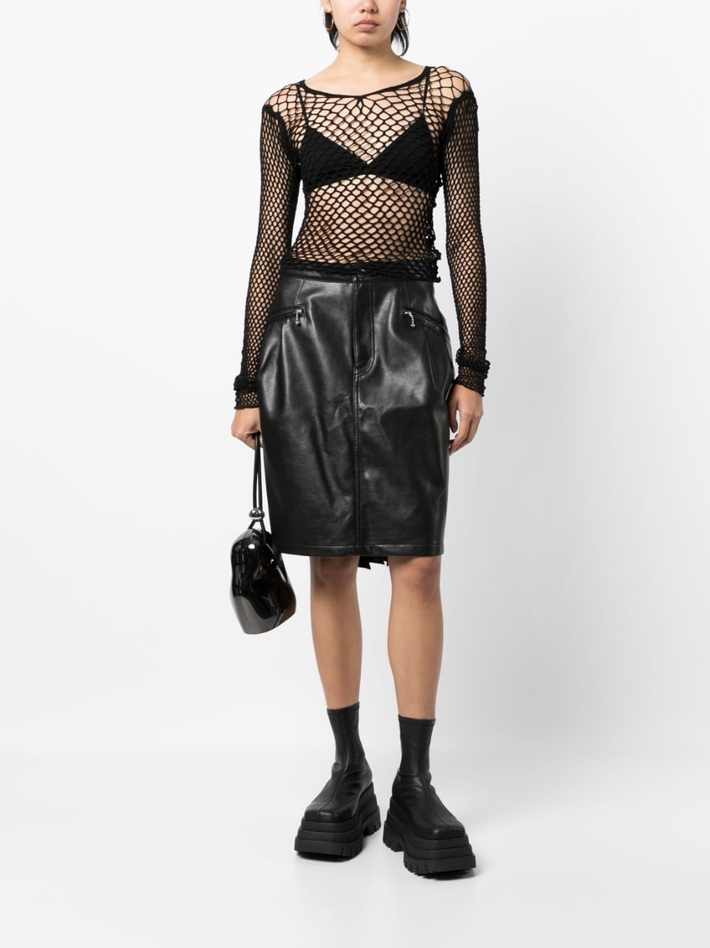 asymmetric draped leather skirt - 2