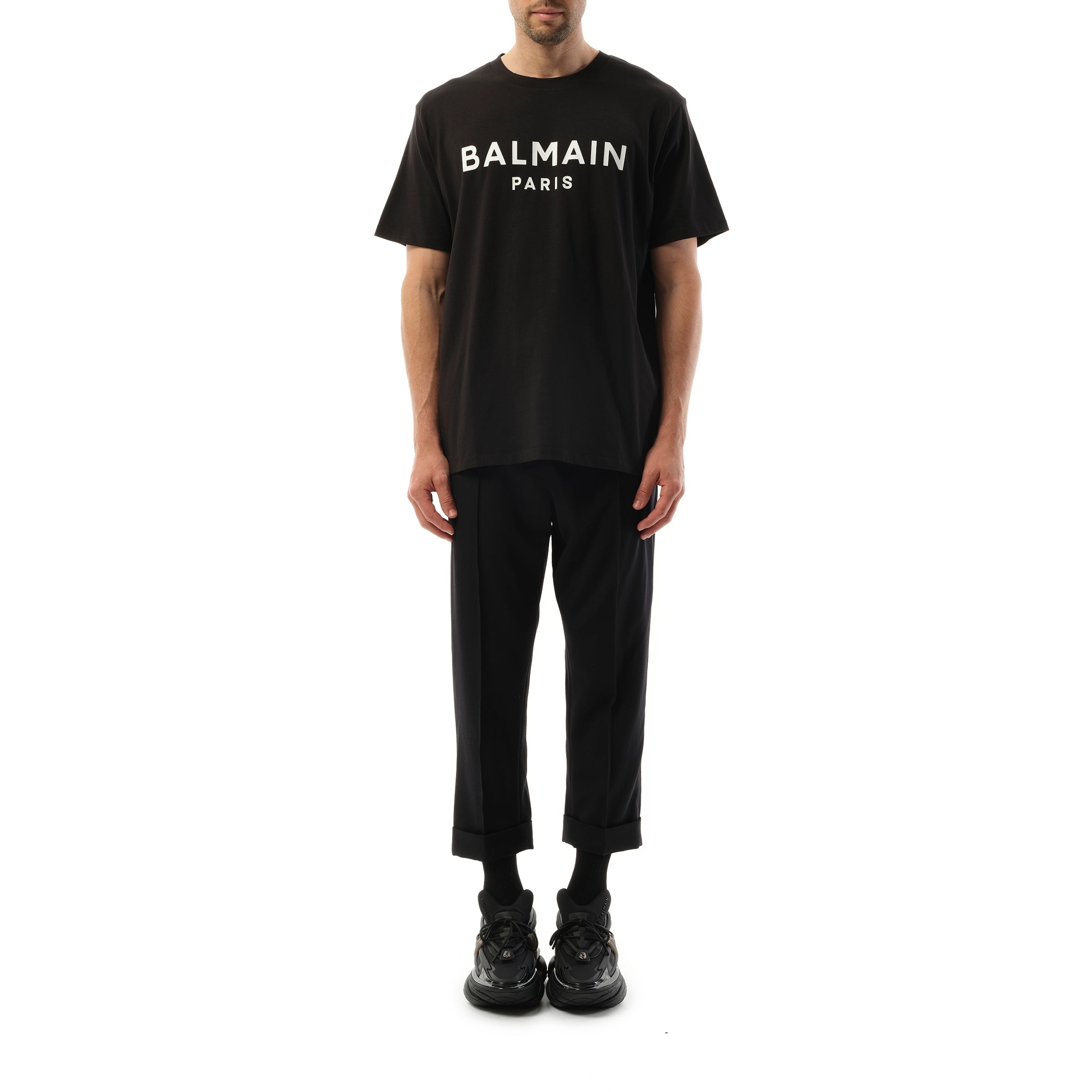 Balmain Print Reg Fit T-Shirt in Black/White - 4