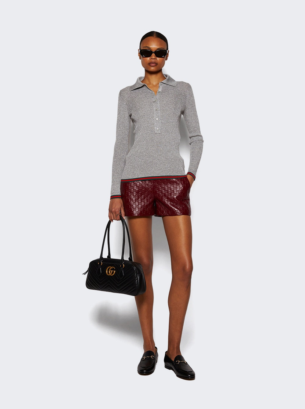 Extra Fine Rib Cashmere Knit Top Shiny Grey - 2