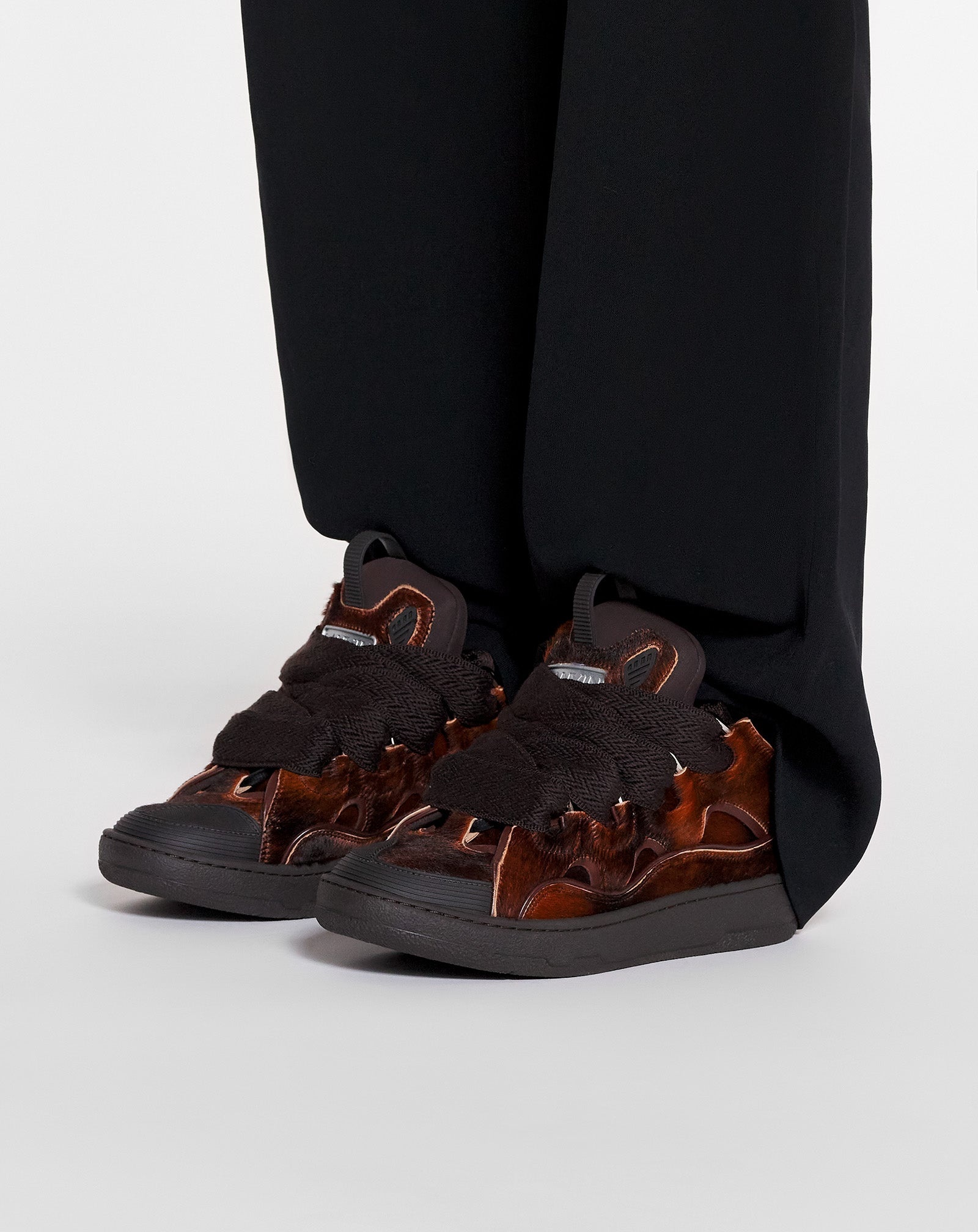 PONY-EFFECT LEATHER CURB SNEAKERS - 6