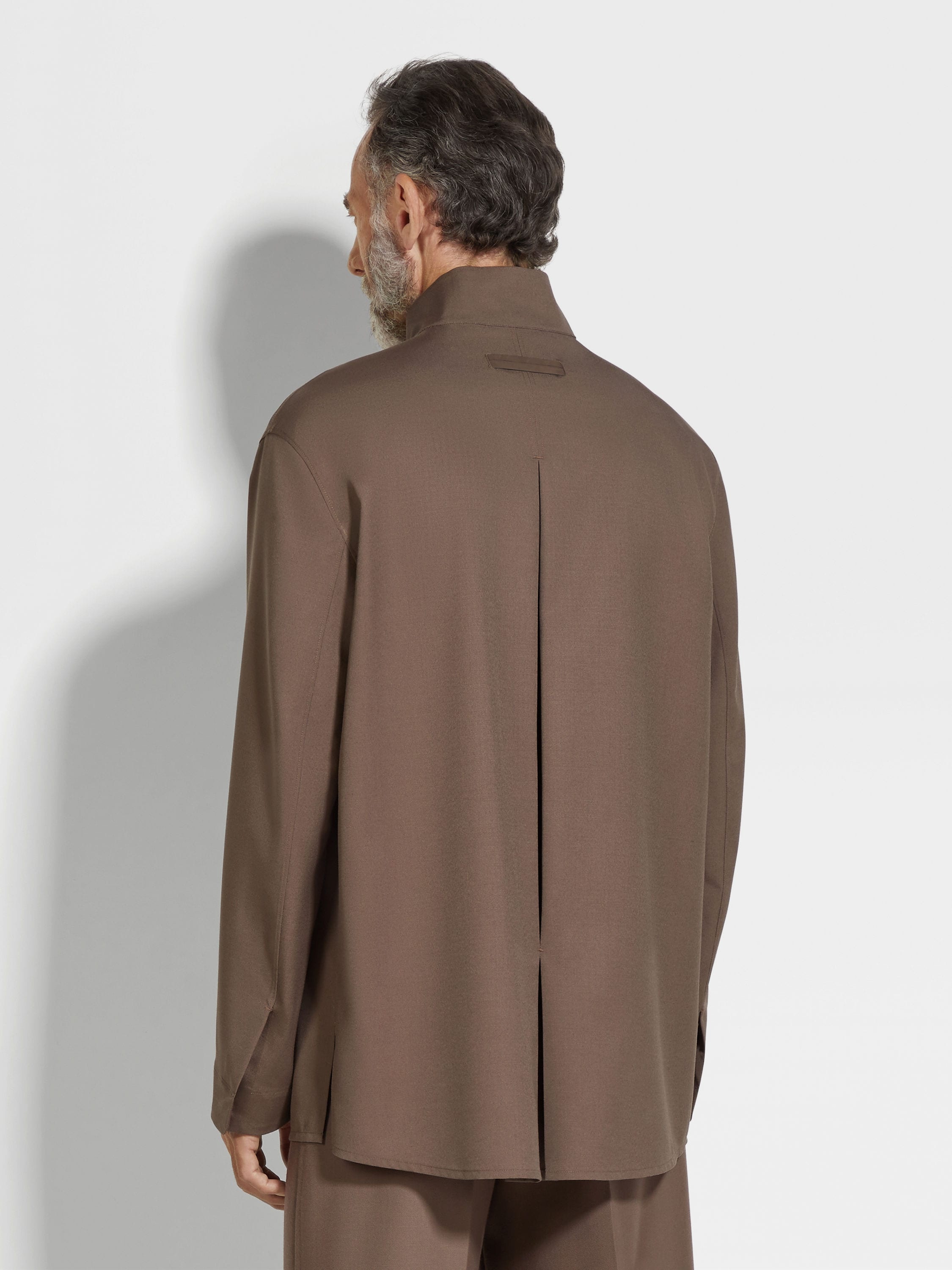DARK TAUPE SILK AND WOOL OVERSHIRT - 5