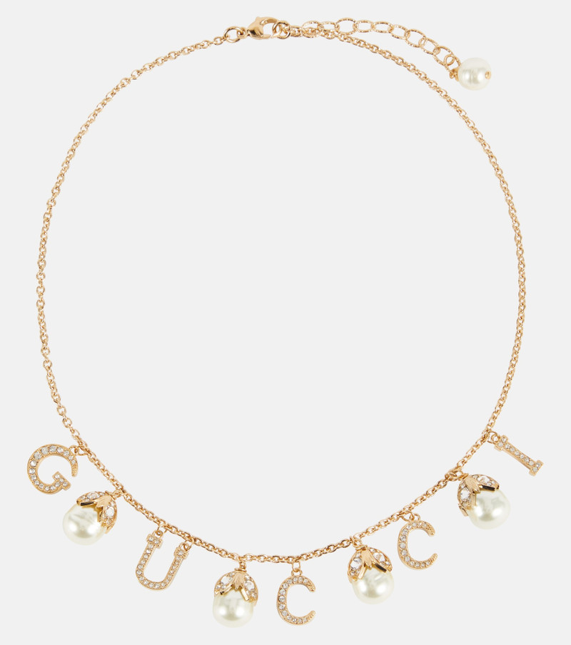 logo-print crystal-embellished necklace - 1
