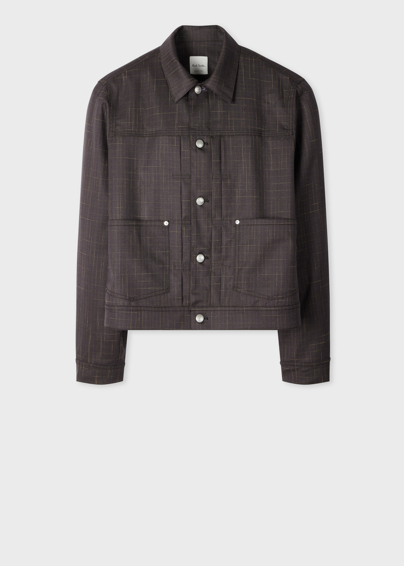 Aubergine Wool Check Pleated Trucker Jacket 1