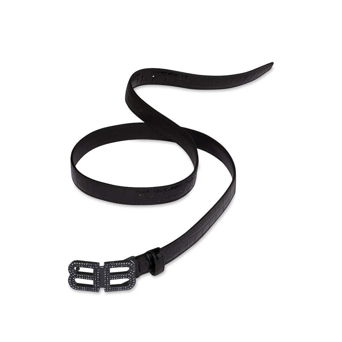 Women's Bb Hourglass Thin Belt Crocodile Embossed With Rhinestones in Black - 2