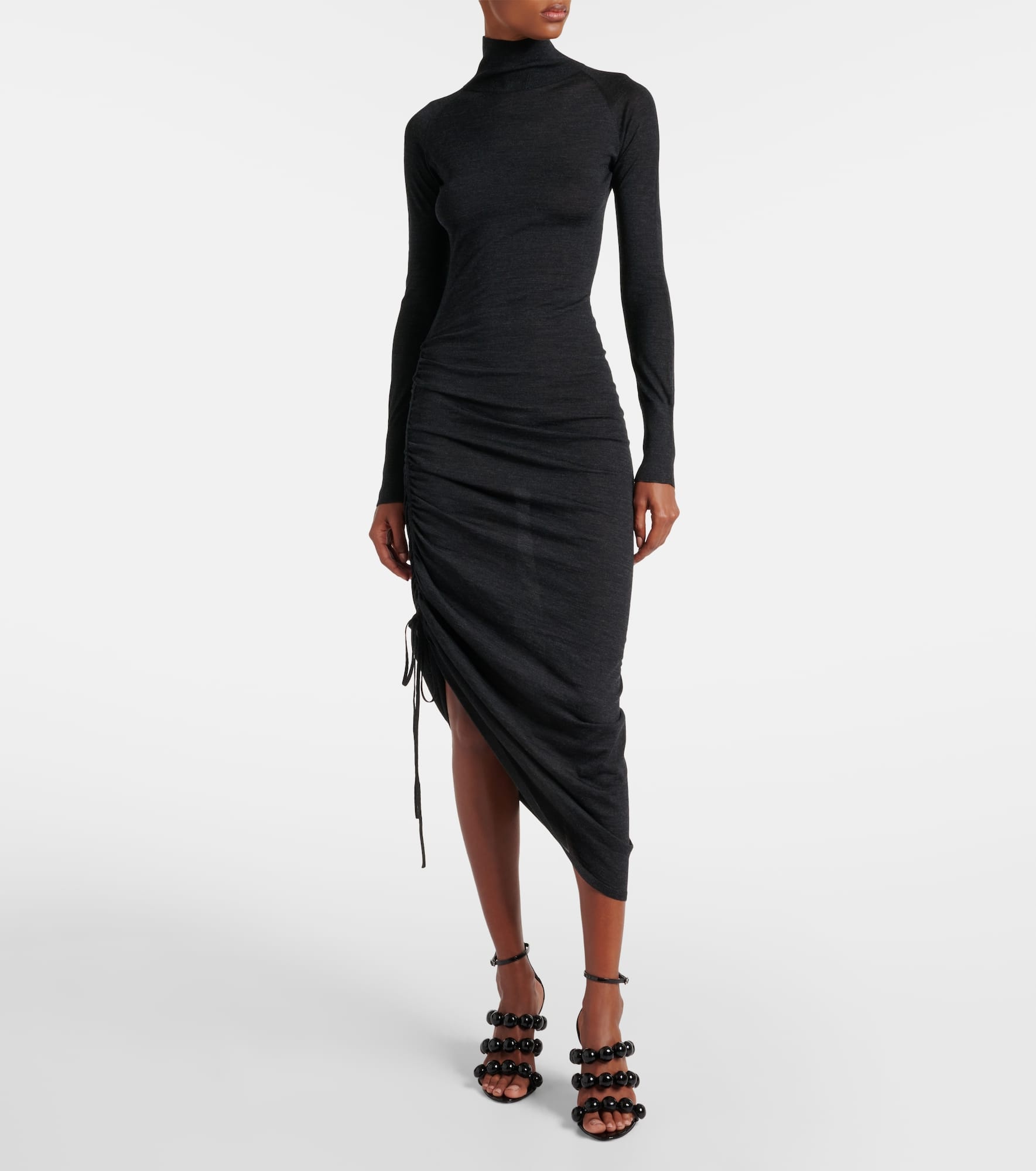 Draped wool turtleneck dress - 2