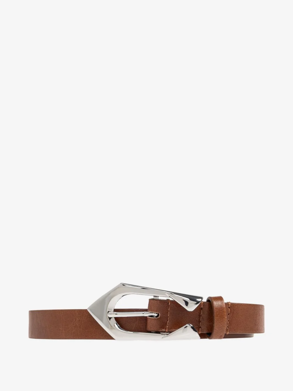 engraved-buckle leather belt - 1