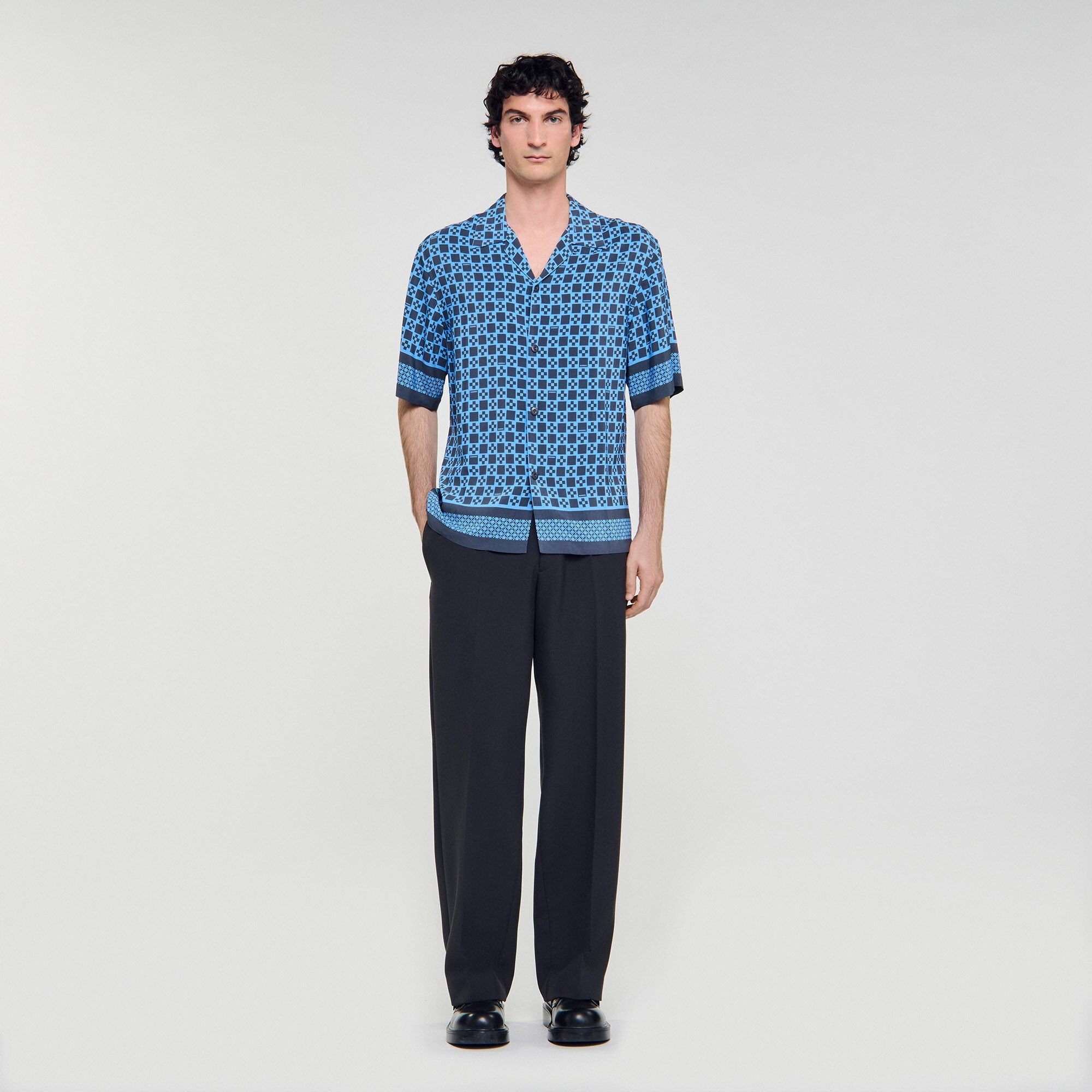 SQUARE CROSS MOTIF FLOWING SHIRT - 1