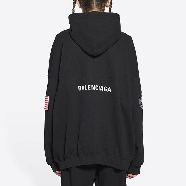 Men's Balenciaga x NASA FW21 Crossover Logo Cotton Classic hooded Loose Long Sleeves Black 651799TKV - 4