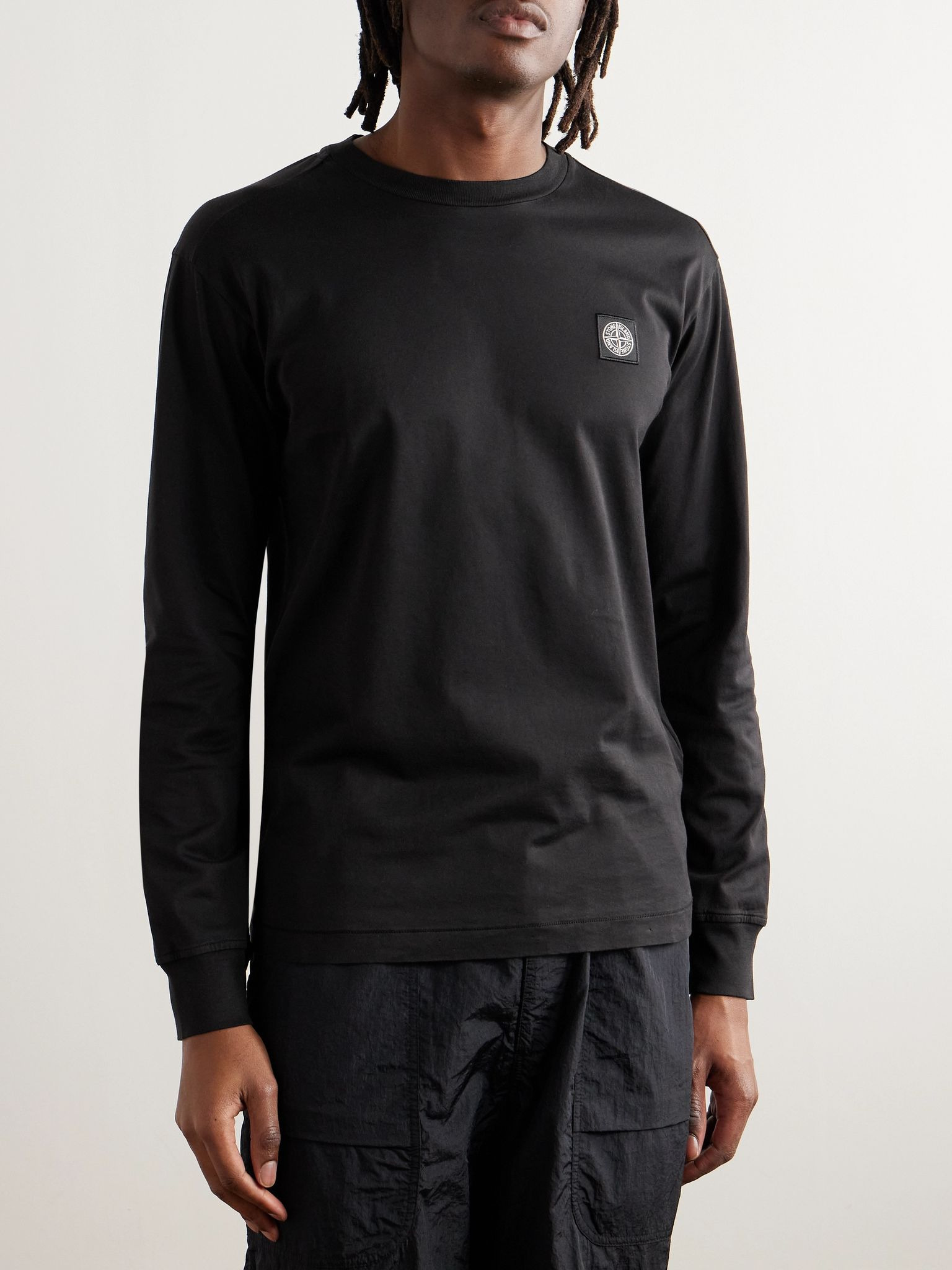 Logo-Appliquéd Garment-Dyed Cotton-Jersey T-Shirt Black - 3