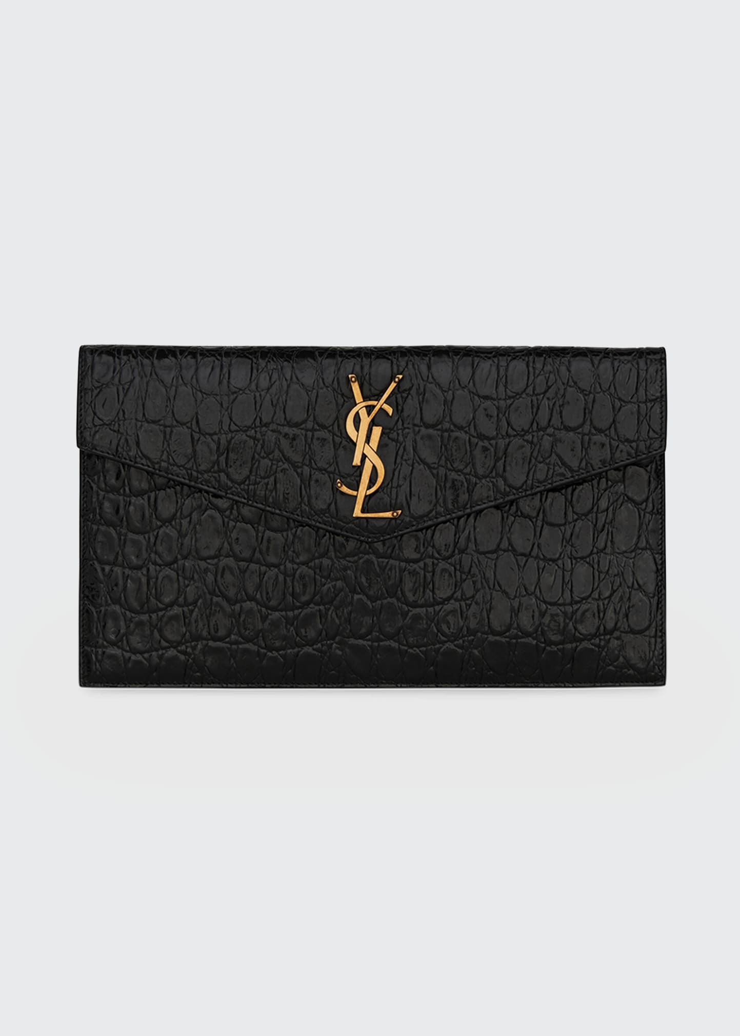 Uptown Medium YSL Monogram Croc-Embossed Clutch Bag - 1