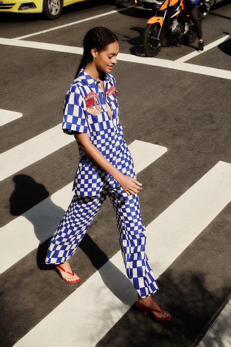 Blue Dream Checkered Lenzing Ecovero Euroflax Pants 1