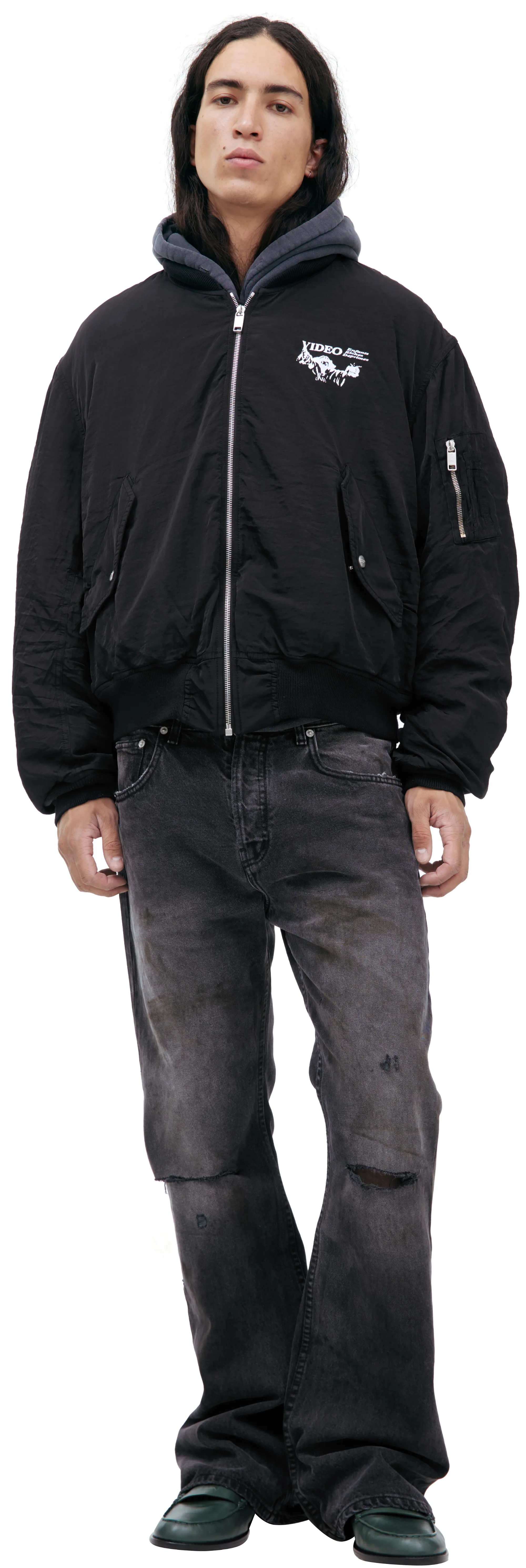 BLACK ZIPPERED BOMBER - 1