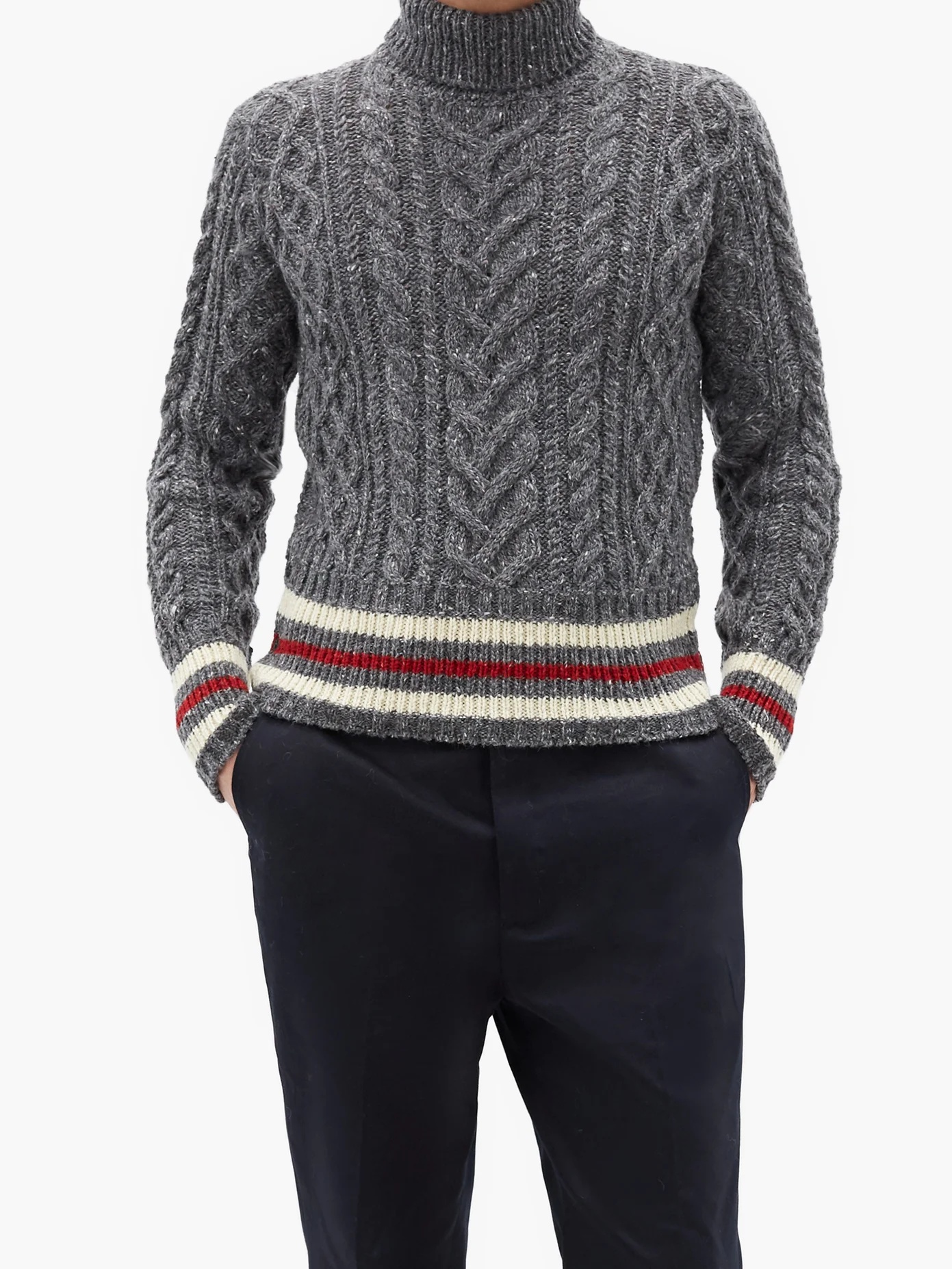 Striped cable-knit wool-blend sweater - 6