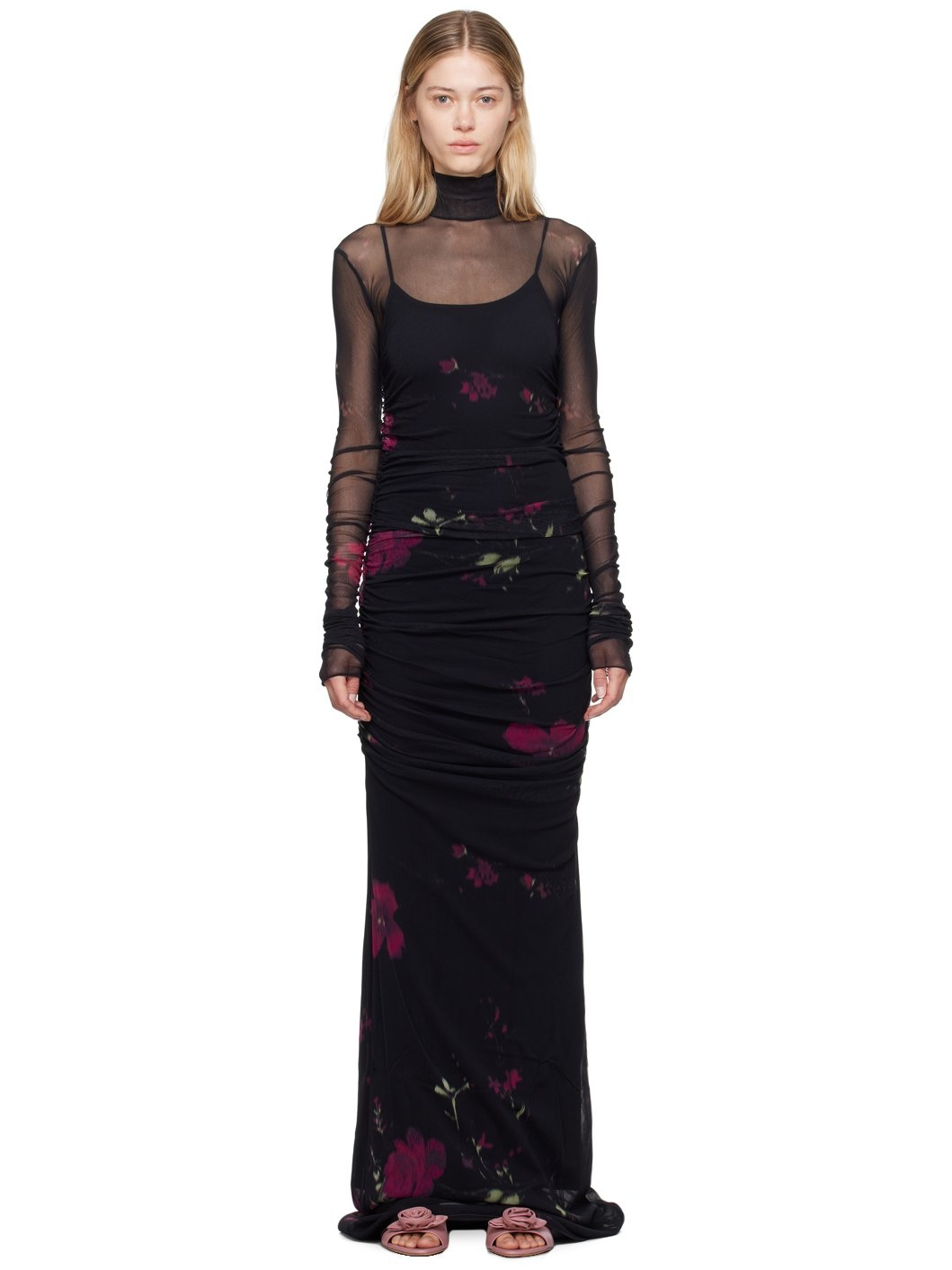 Black Rose Print Maxi Dress - 1