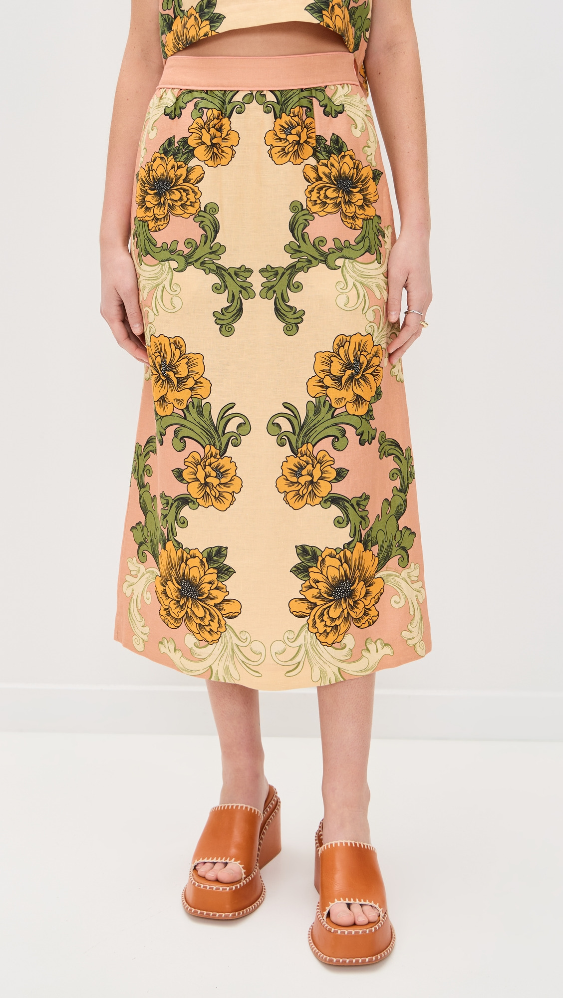 Delicate Flower Arabesques Pink Midi Skirt - 1