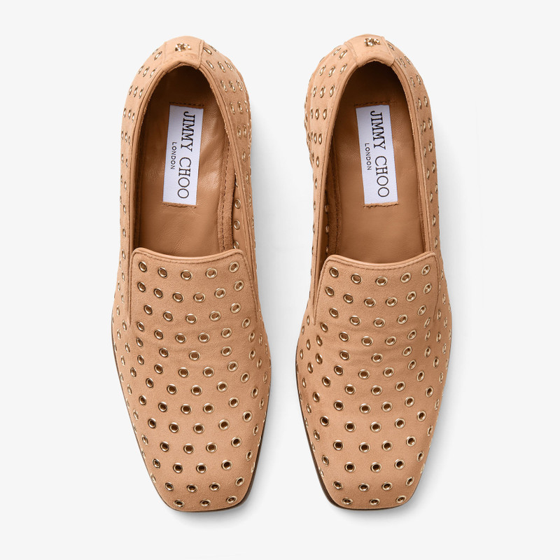 null Toffee Suede Slippers with Eyelets 5