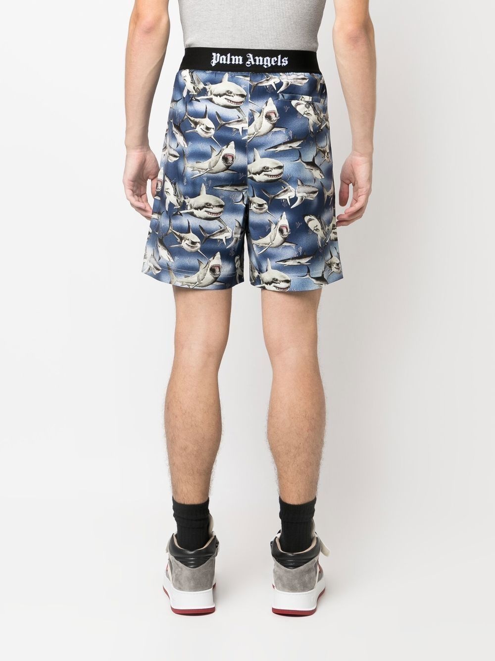 shark-print logo-waist shorts - 4