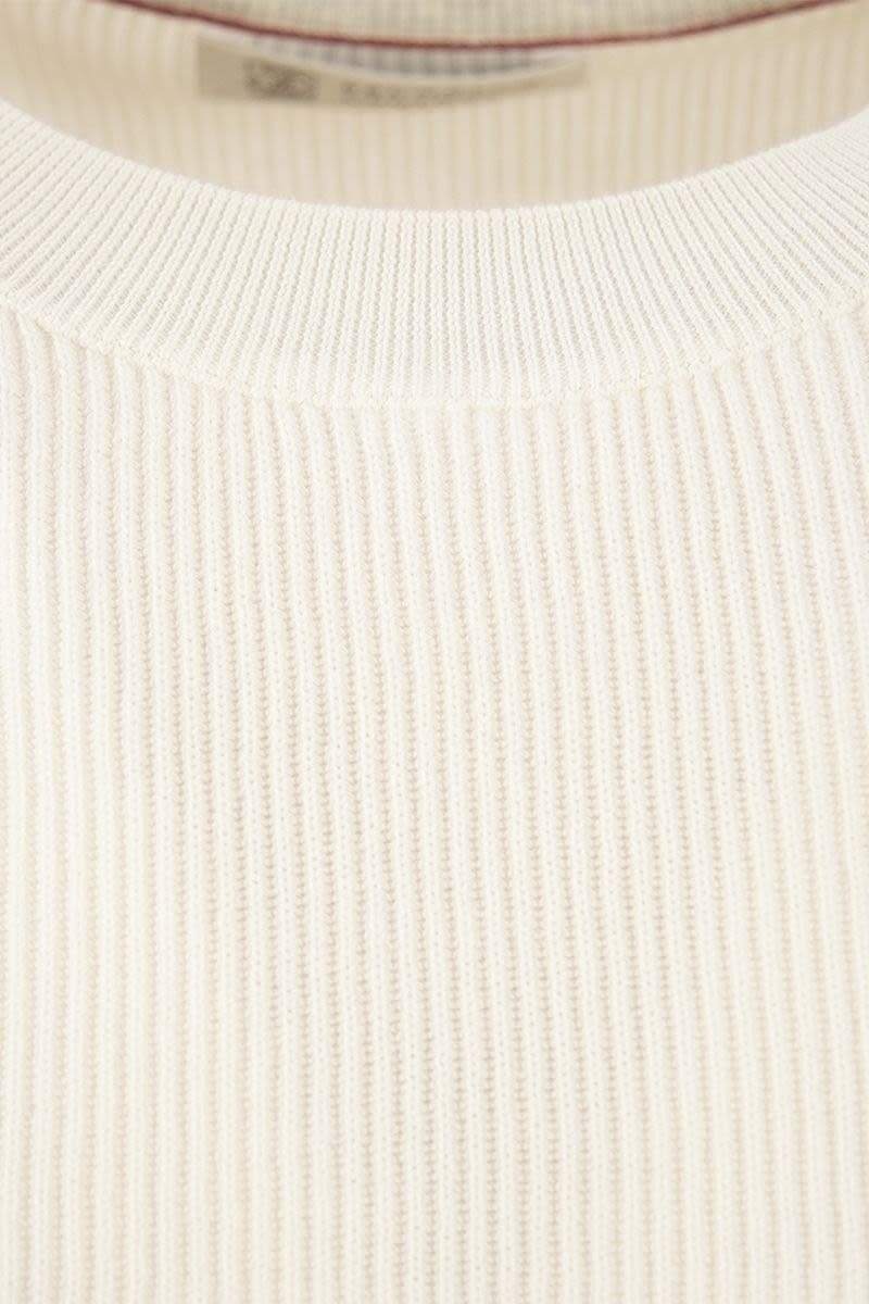 Brunello Cucinelli BRUNELLO CUCINELLI COTTON RIB SWEATER WITH RAGLAN SLEEVE - 4