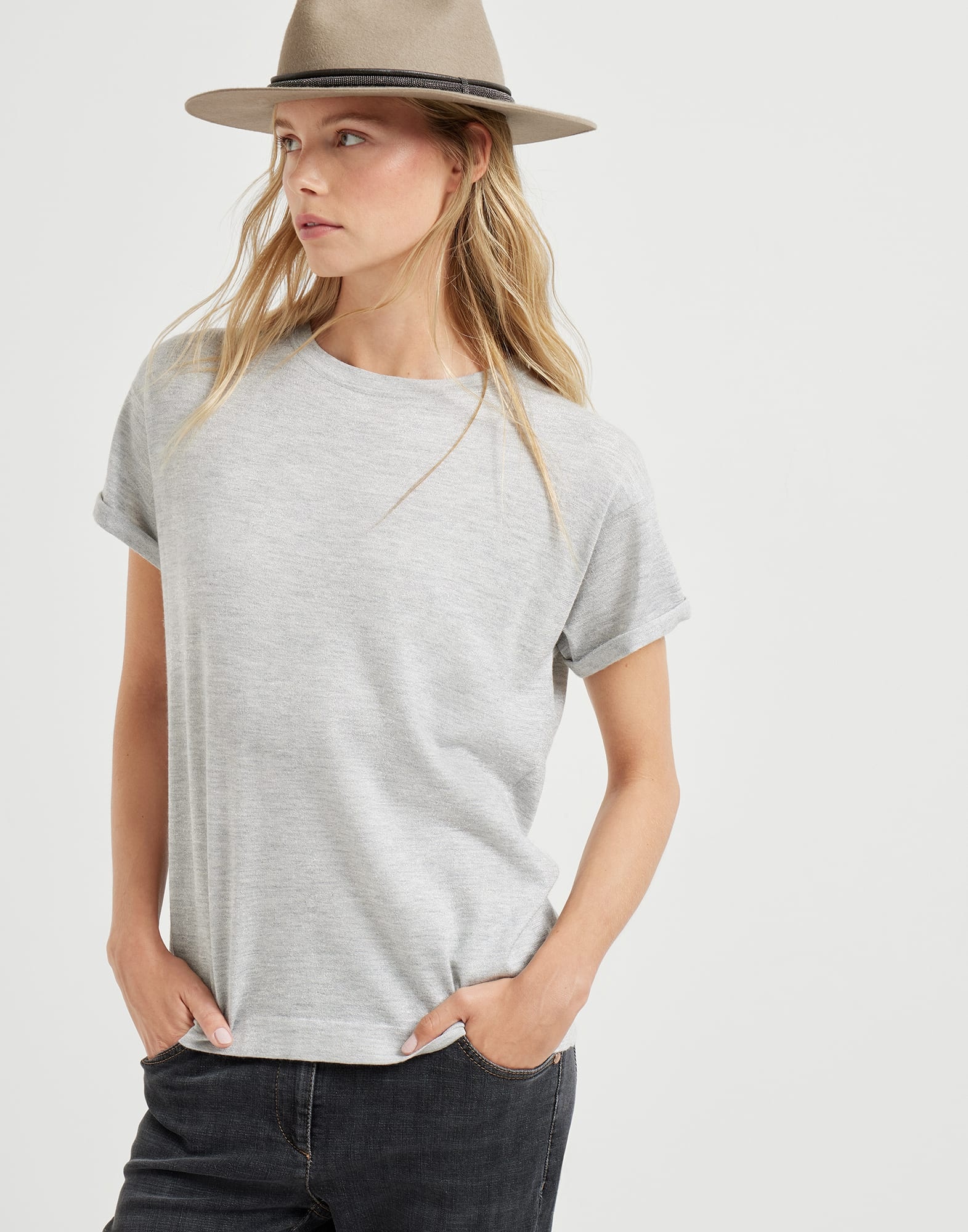 Sparkling cashmere and silk lightweight knit T-shirt - 4
