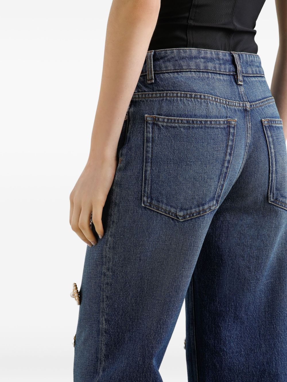 embroidered embellished straight jeans - 5