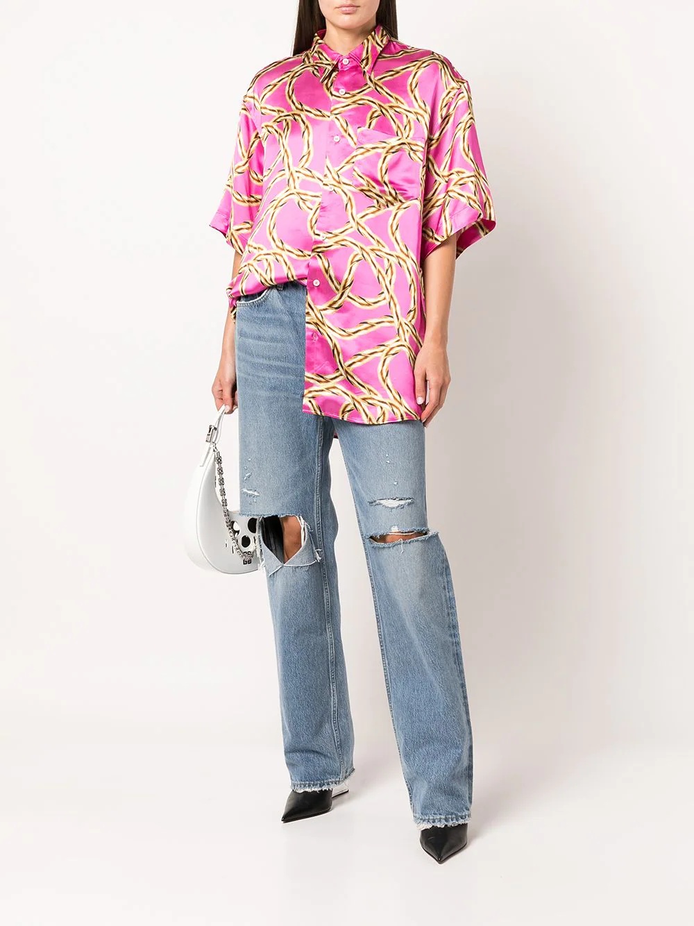 chain-print short-sleeve shirt - 3