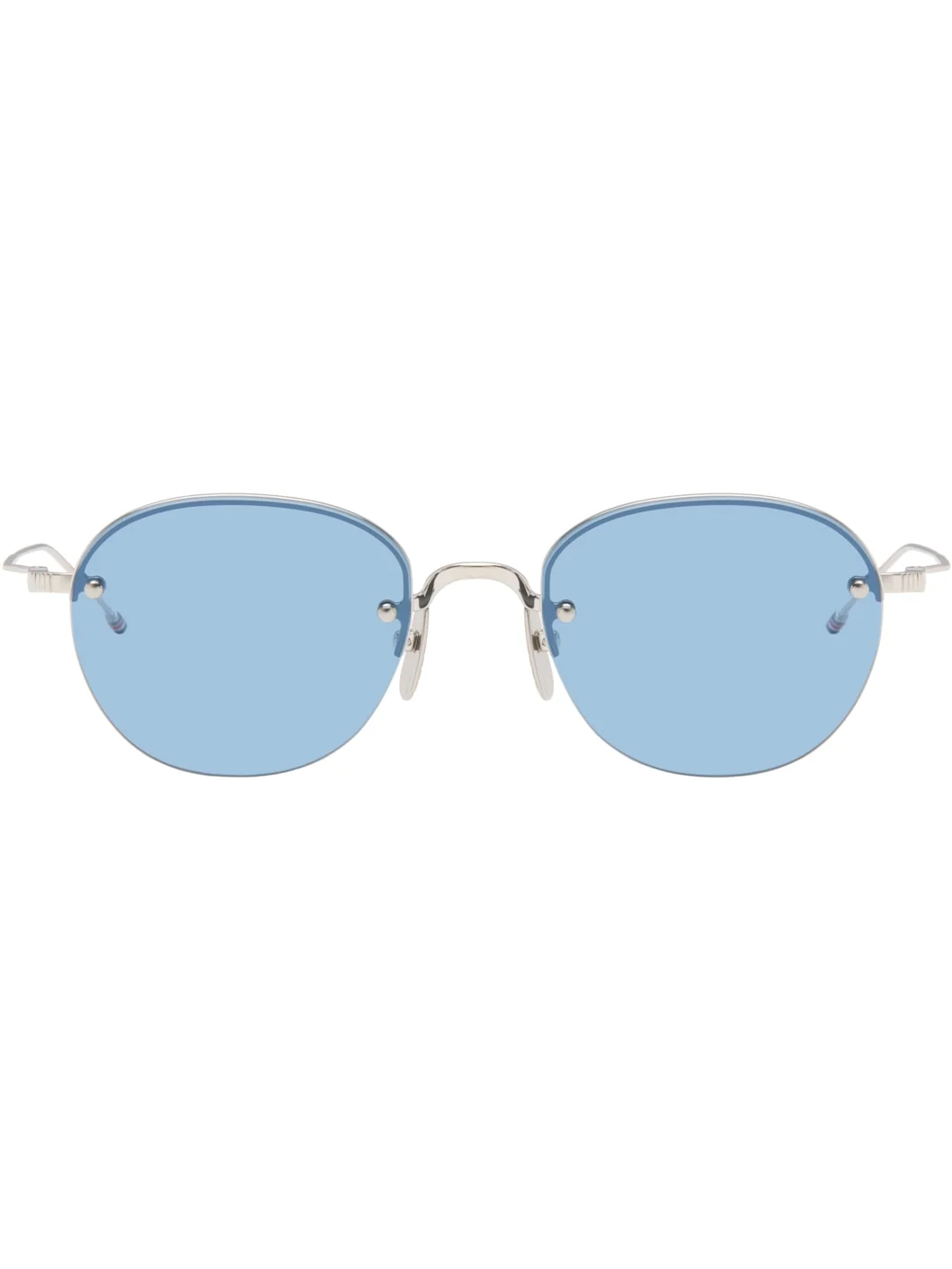 Silver Semi-Rimless Oval Titanium Sunglasses - 1