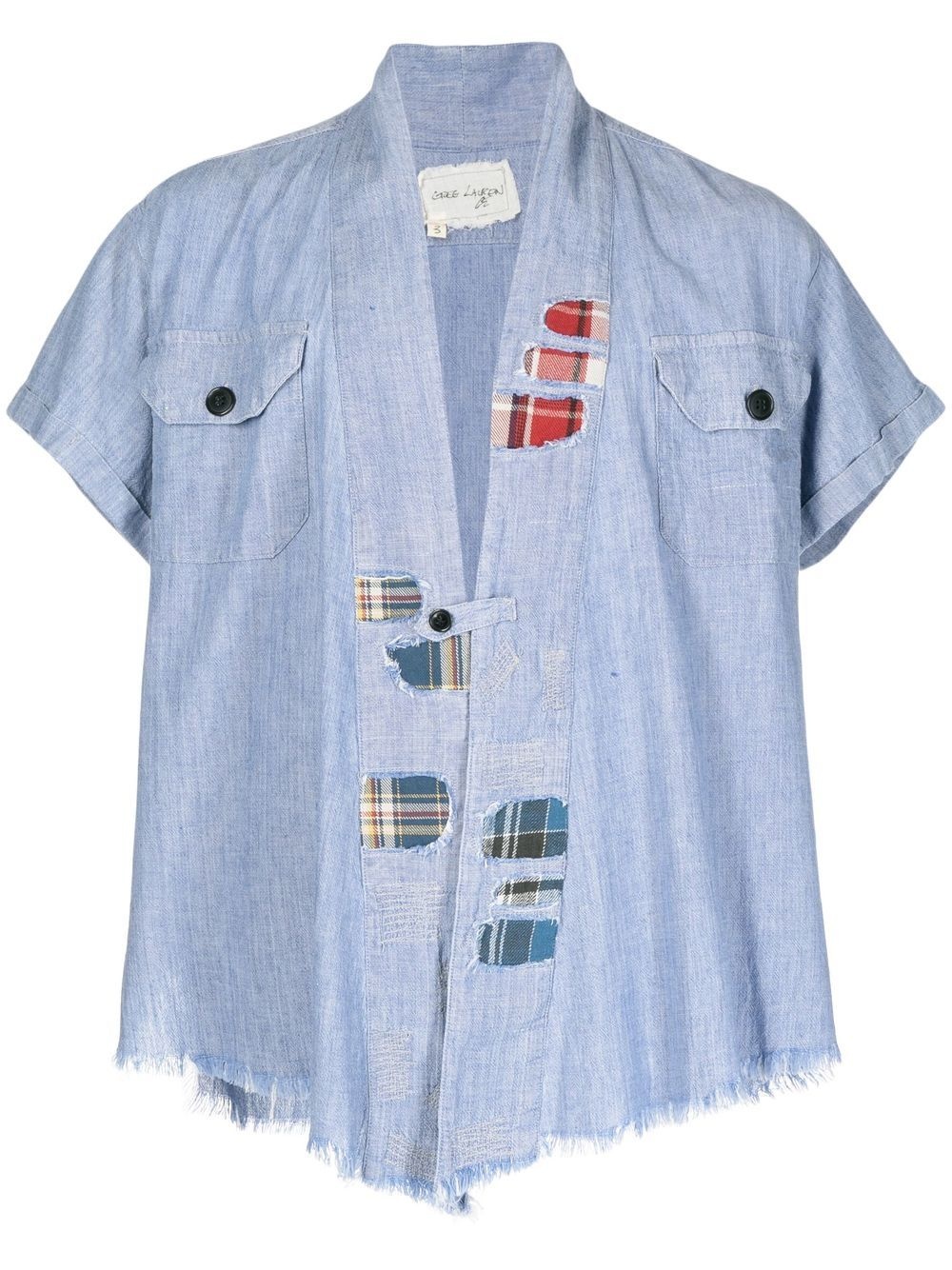 patchwork open denim-shirt - 1