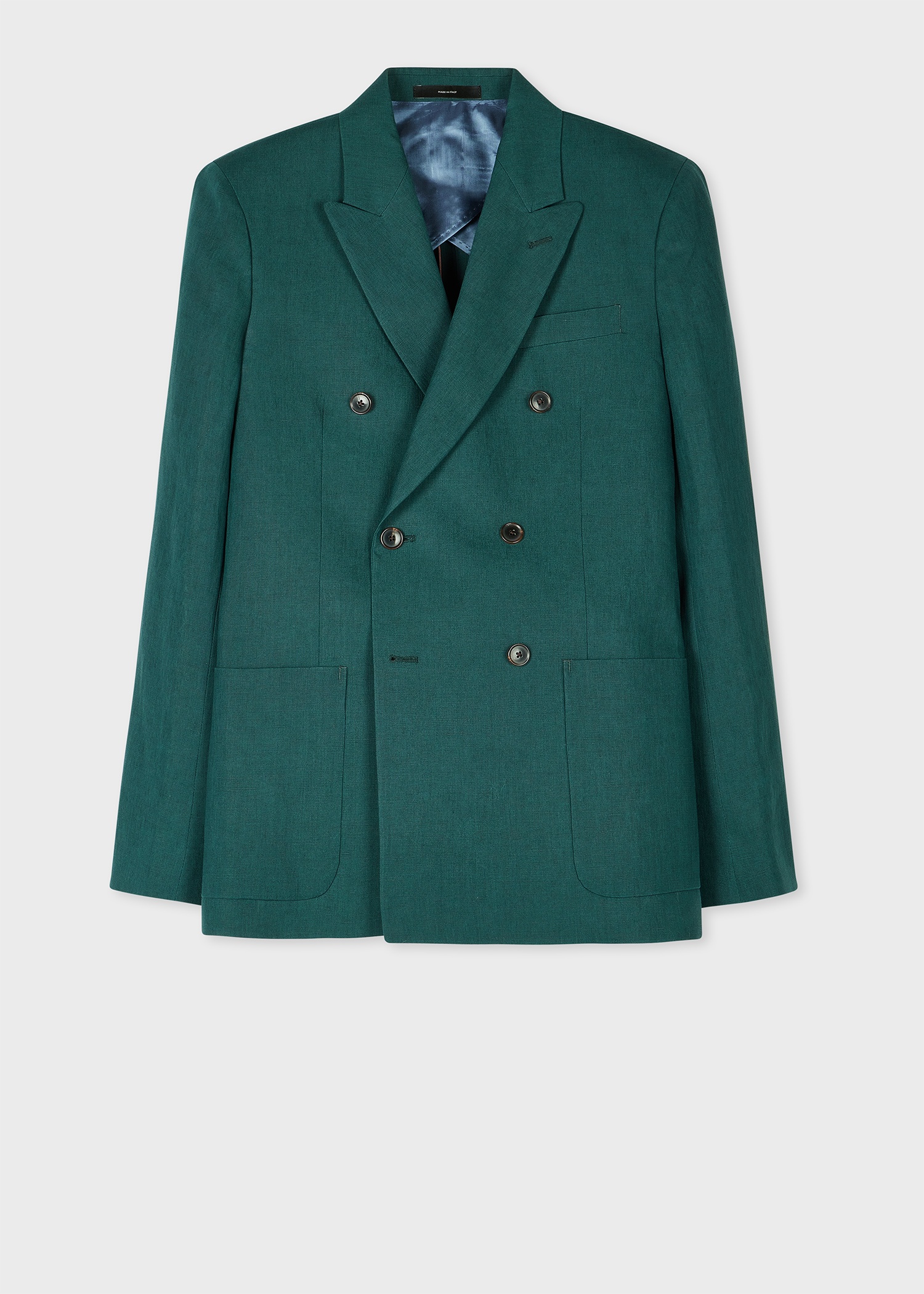 Dark Green Linen Double Breasted Blazer - 1