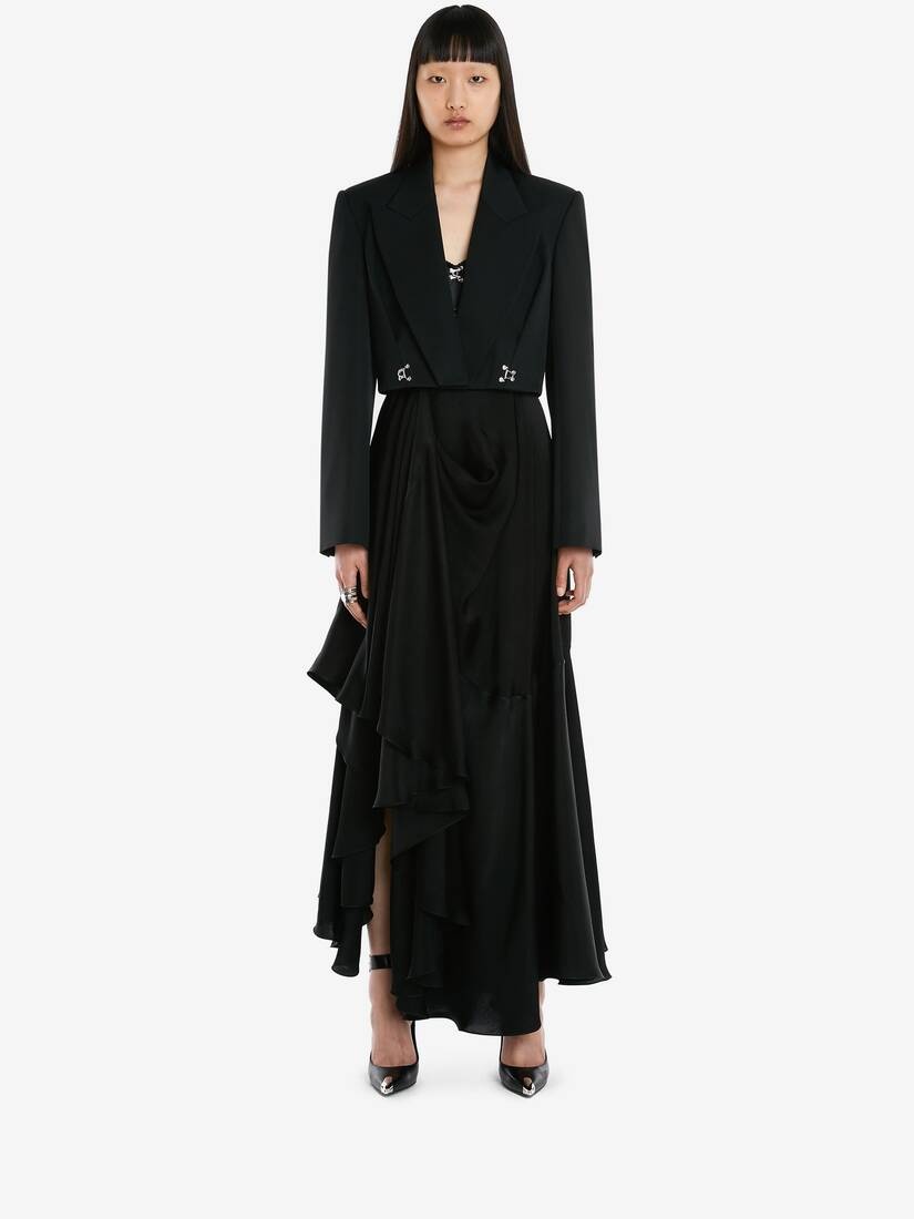 Barathea Cropped Jacket in Black - 2