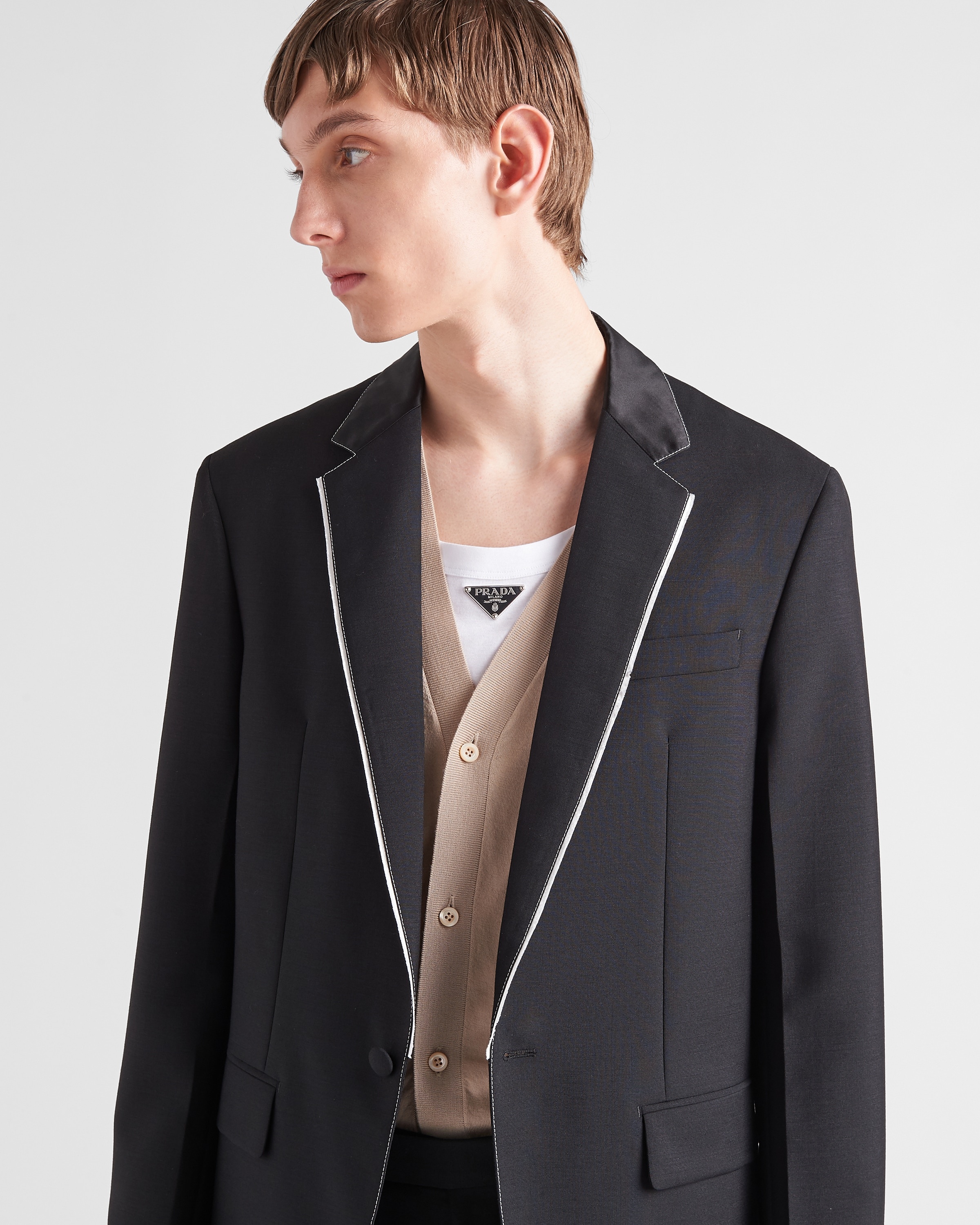 ジャケット PRADA SINGLE-BREASTED WOOL AND MOHAIR JACKET Prada Single-breasted mohair wool jacket | REVERSIBLE