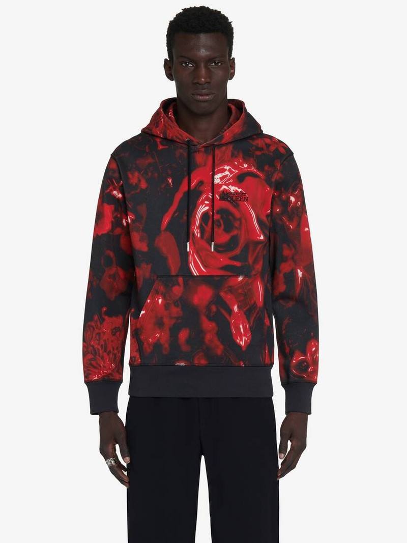 Men's Wax Flower Hooded Sweatshirt in Black/red - 1