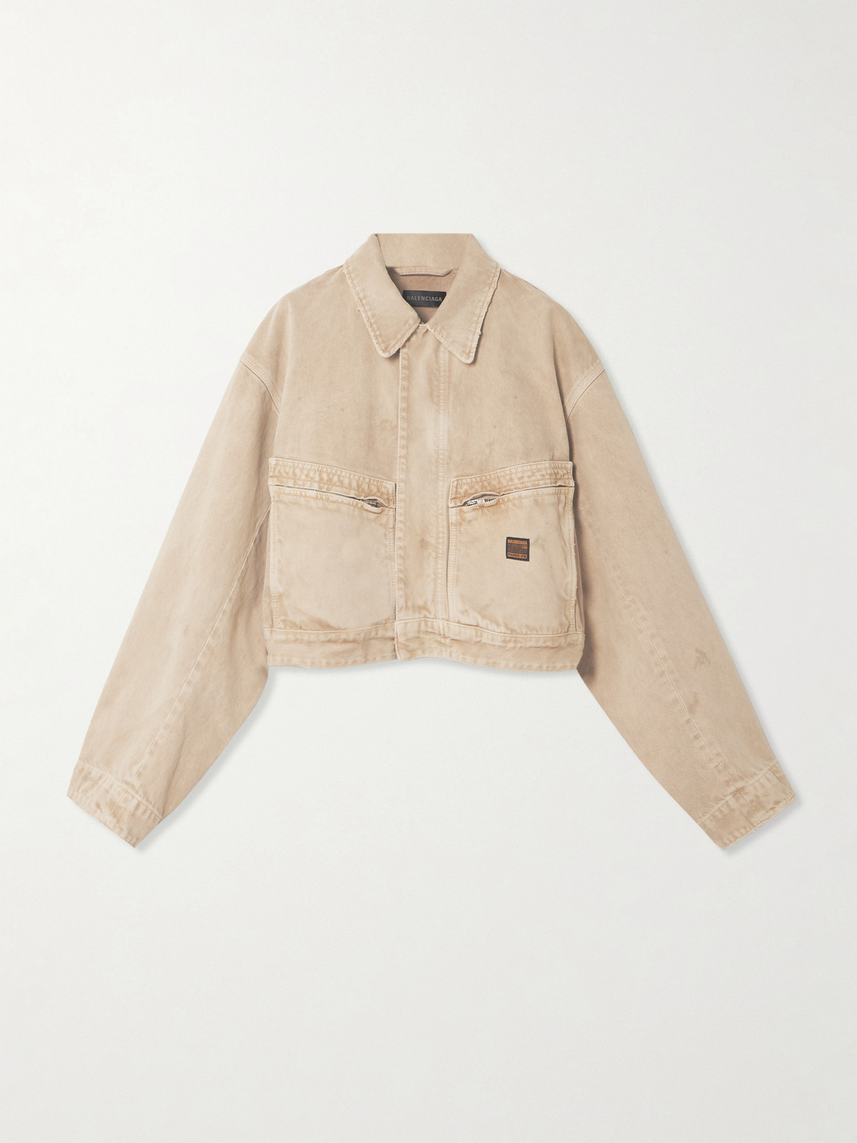 Cropped Distressed Appliquéd Denim Jacket - 1
