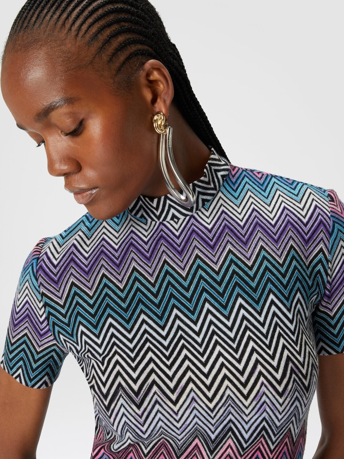 Short-sleeved mini-dress in zigzag wool - 5