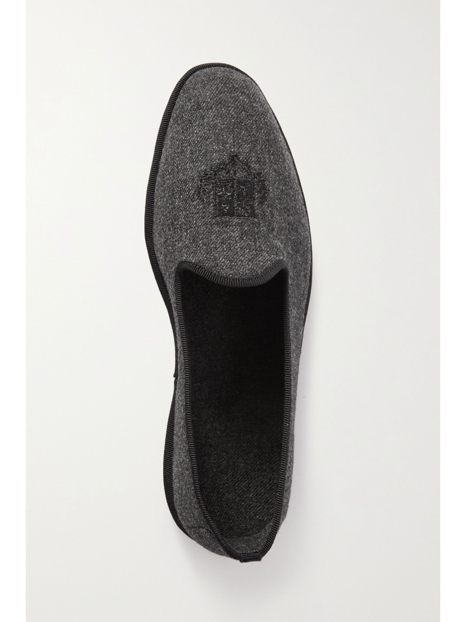 Venice embroidered cashmere-blend flannel slippers Dark gray - 5