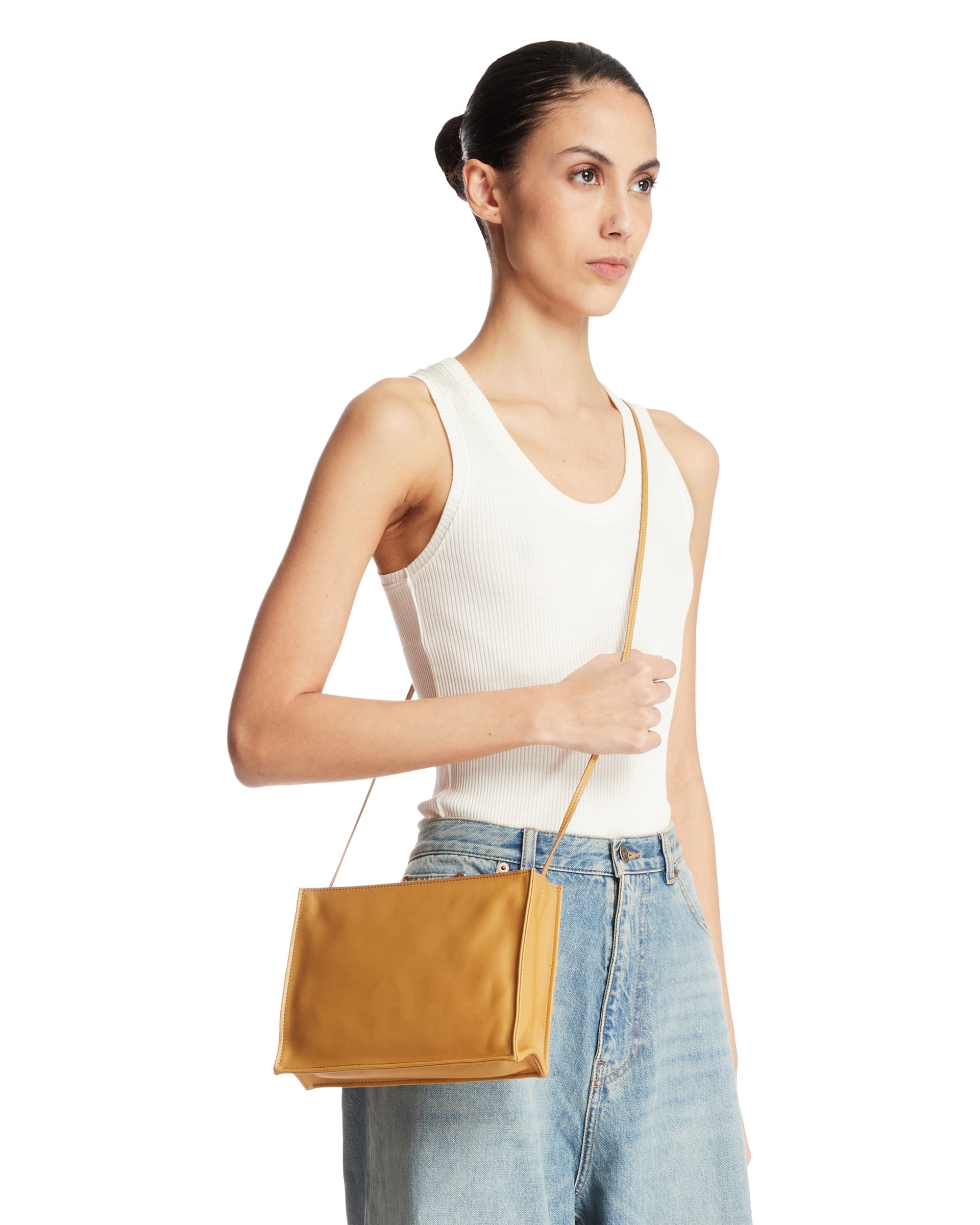 Beige Large To Go Crossbody Leather Bag - 4