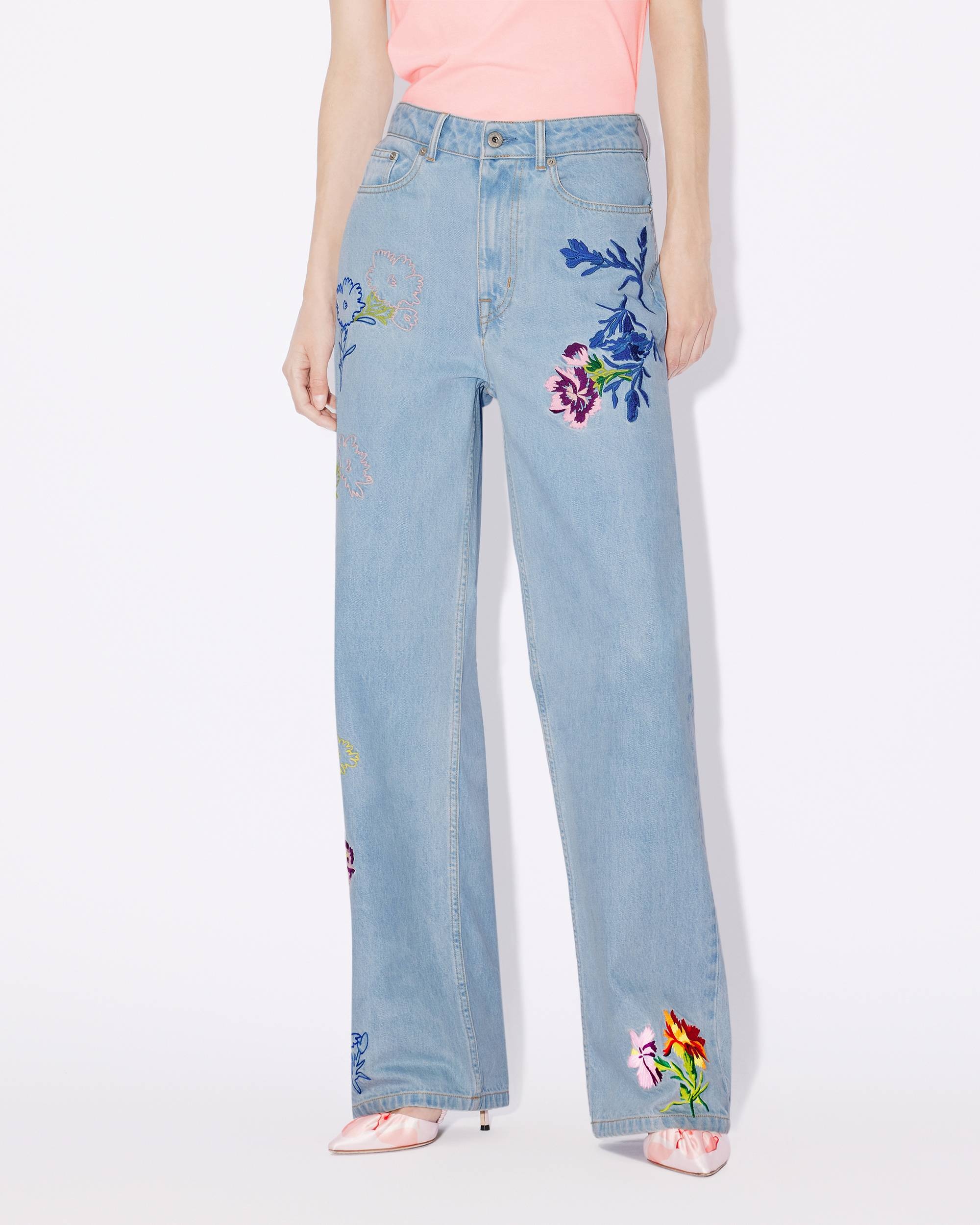Sumire 'KENZO Drawn Flowers' embroidered cropped jeans - 4