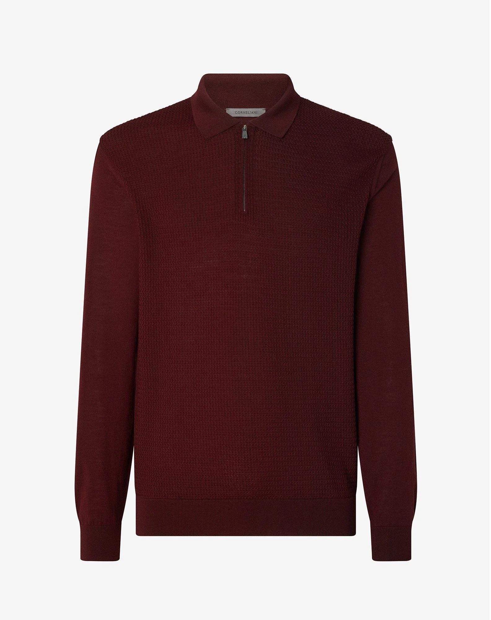 Burgundy zip-up extra fine wool polo shirt - 1