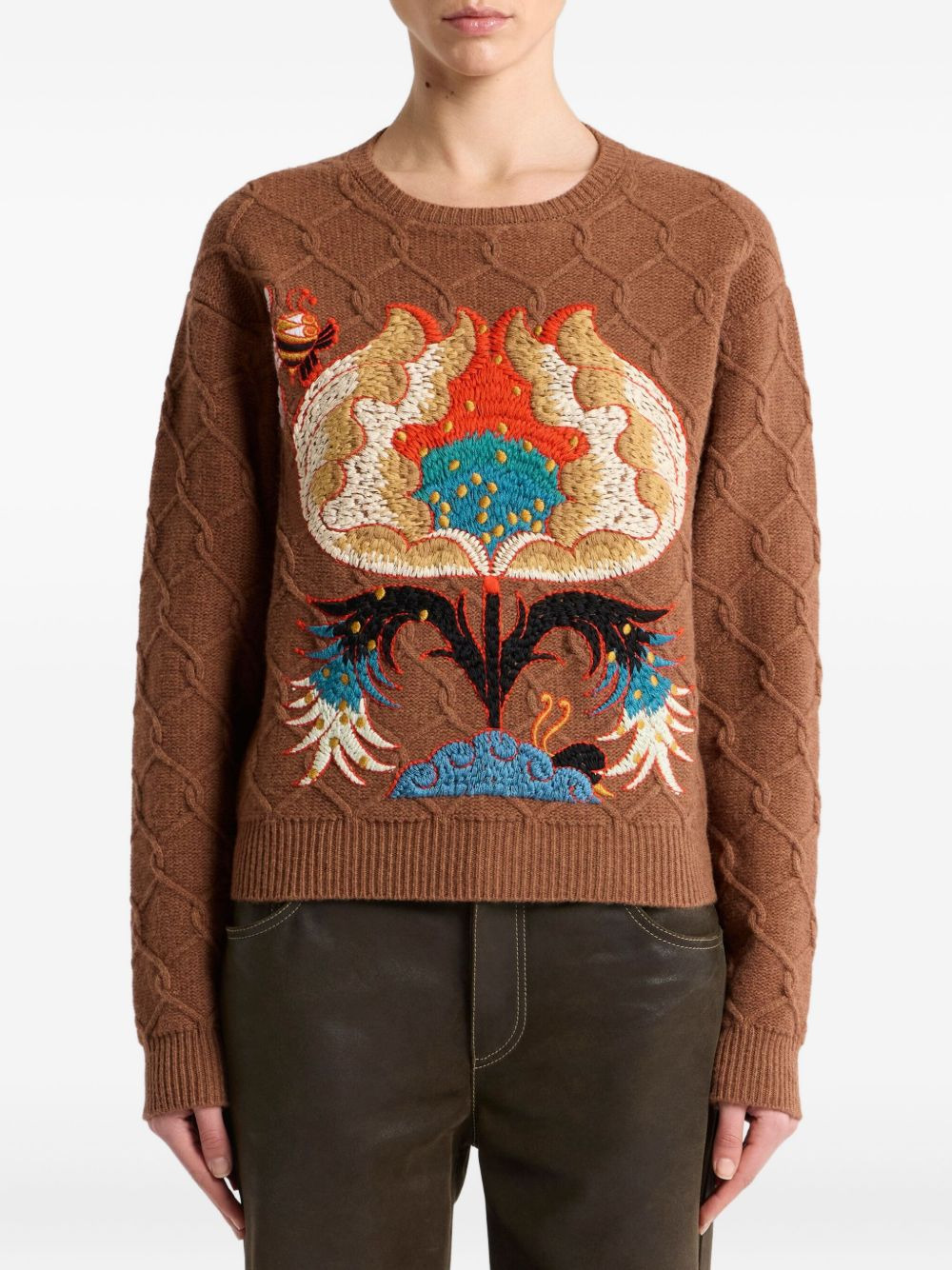 cable-knit floral-embroidered sweater - 3