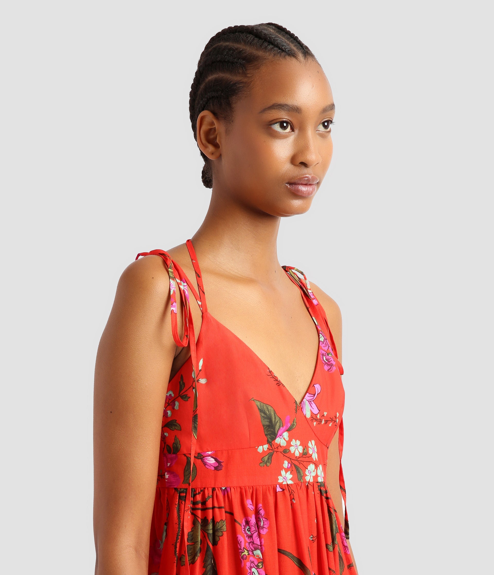 STRAPLESS LONG TIERED DRESS WITH TIES - 4