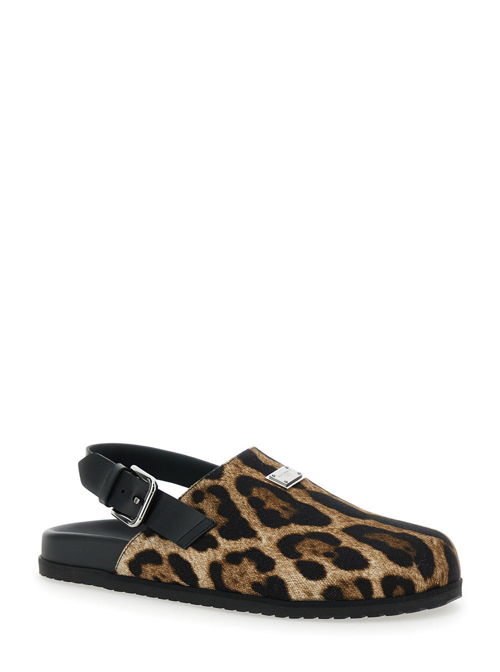 Dolce & Gabbana Men Brown Mules With Logo Plaque On The Front And Leopard Motif In Leather And Cotto - 2
