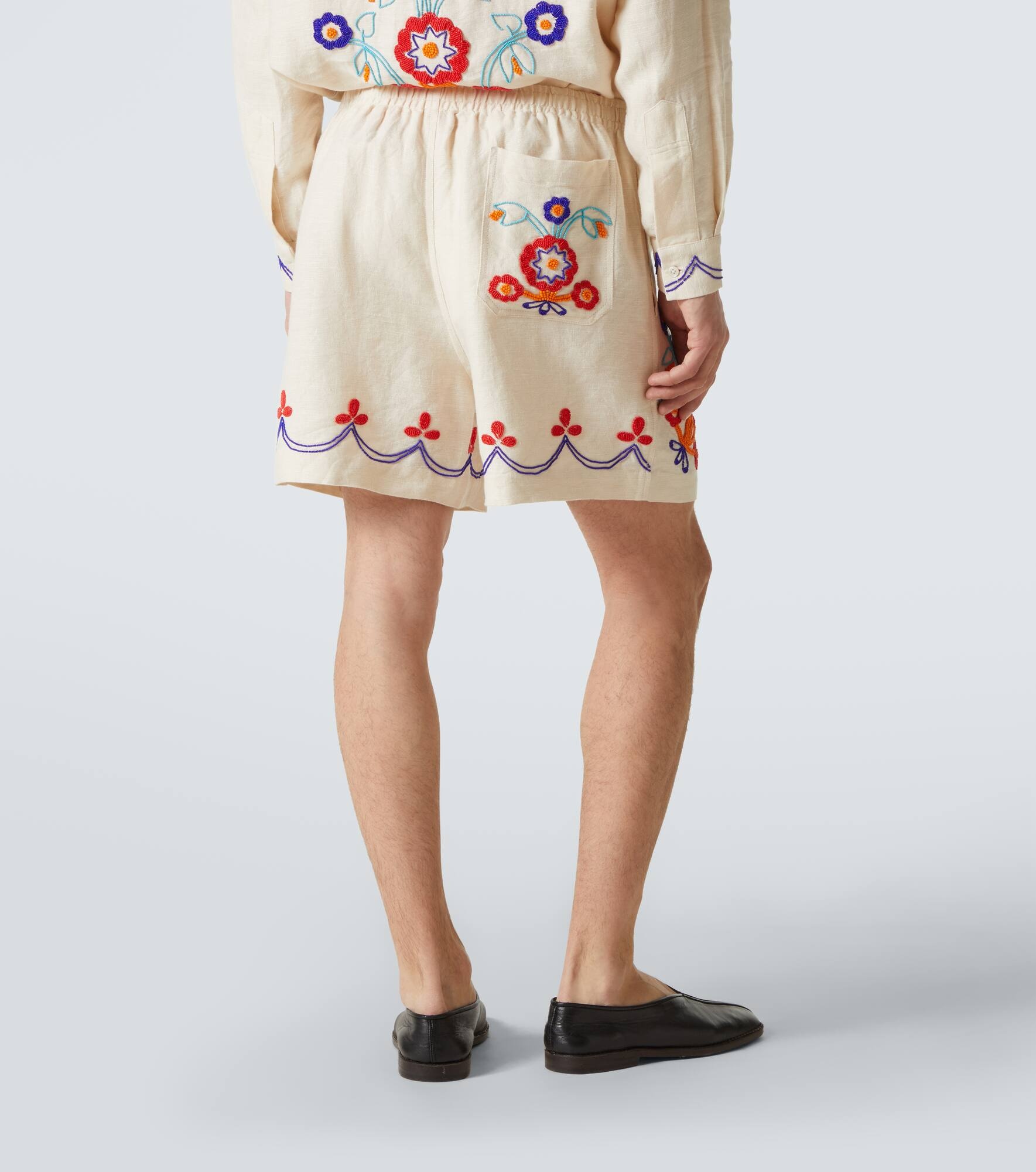 Garden Party beaded linen shorts - 4