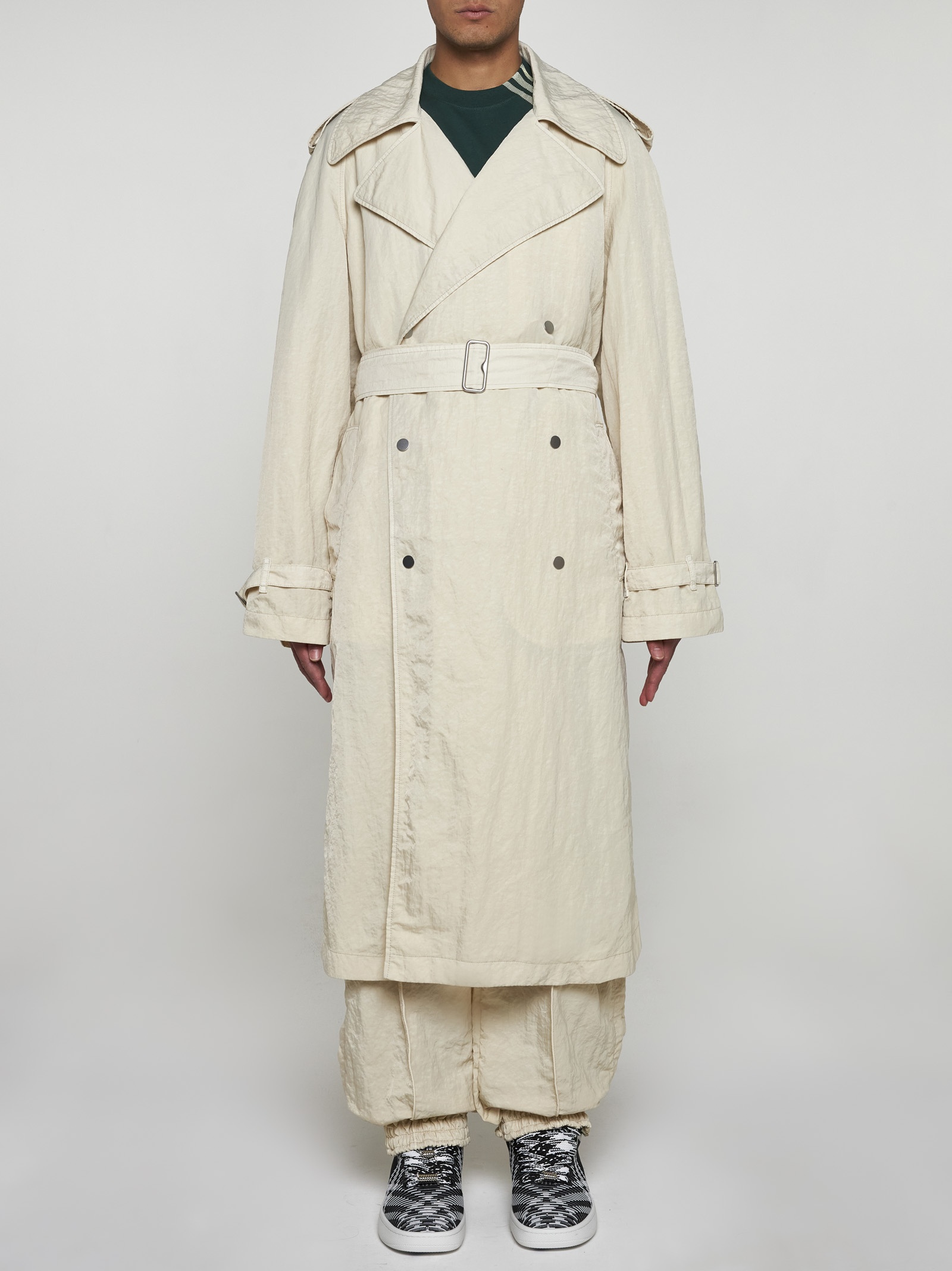 Double-breasted nylon trench coat - 2