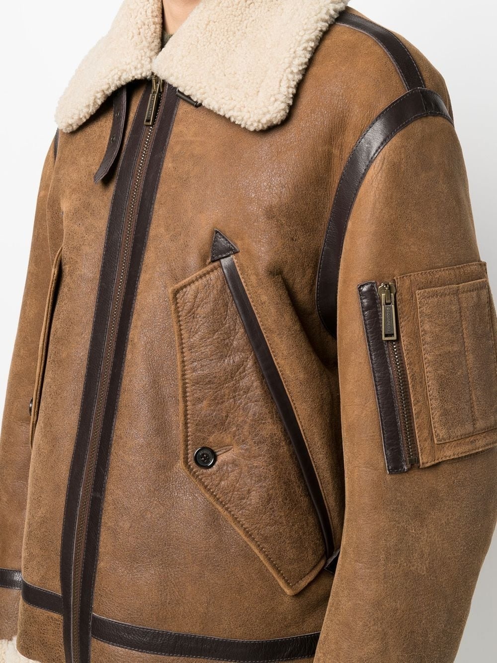 shearling-trimmed biker jacket - 5