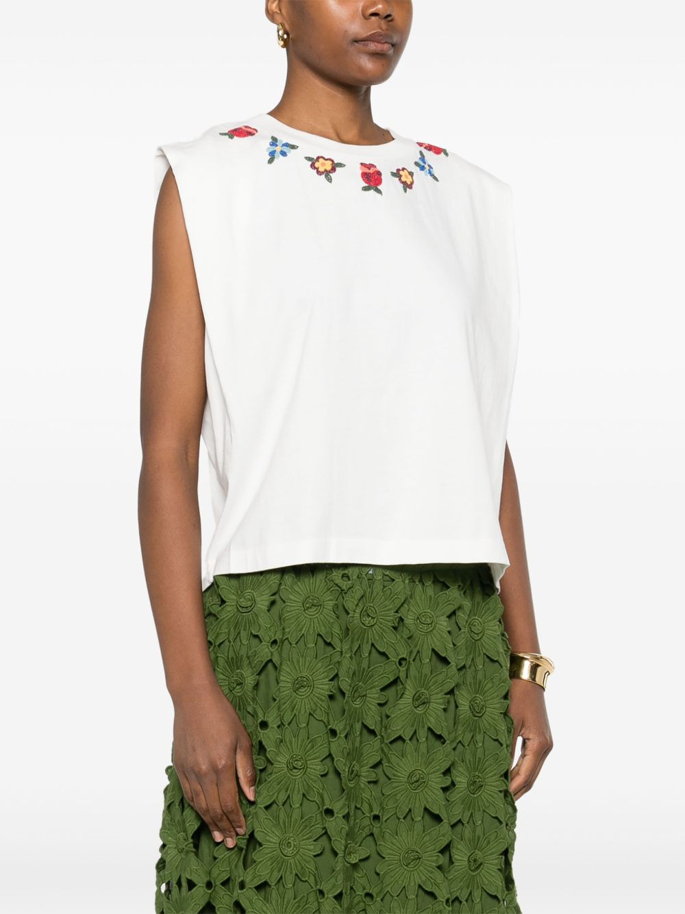 floral-beaded T-shirt - 3