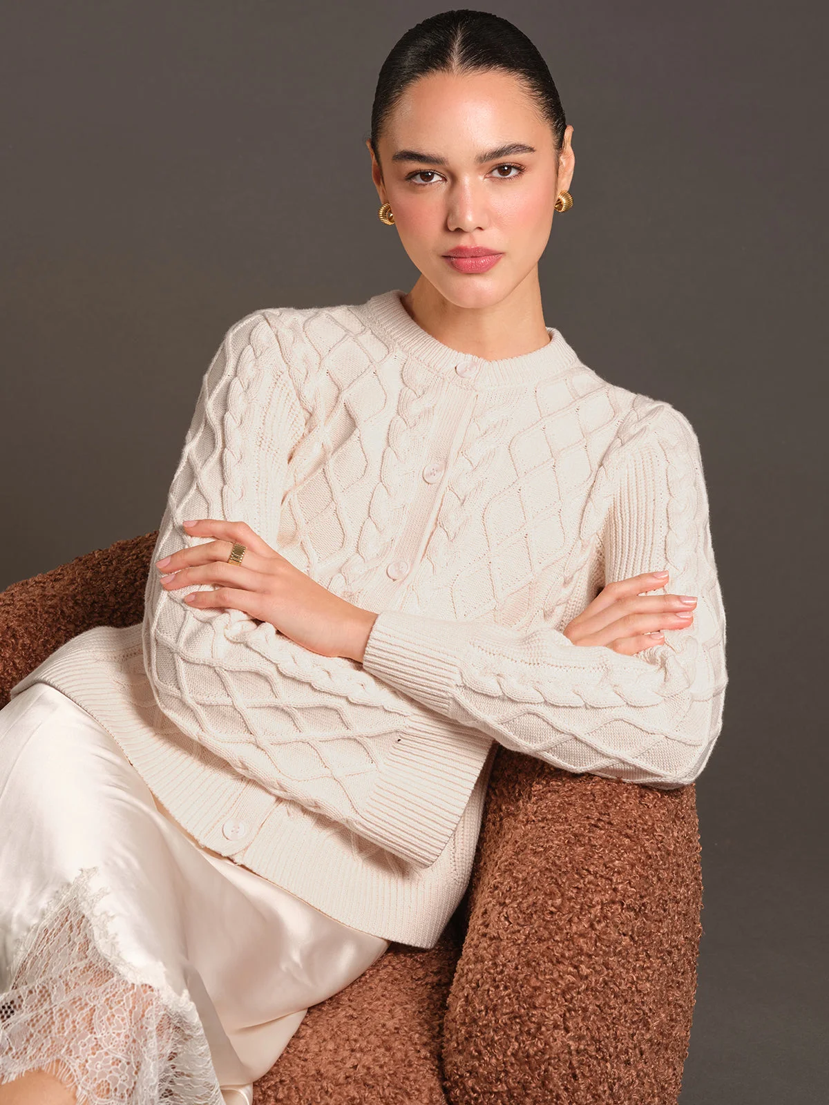 Florence: Cotton Cable Knit Cardigan - 1